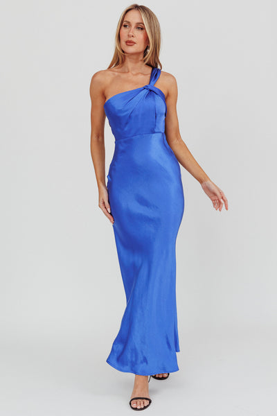Fly Love Satin One Shoulder Maxi Dress Navy– Selfie Leslie
