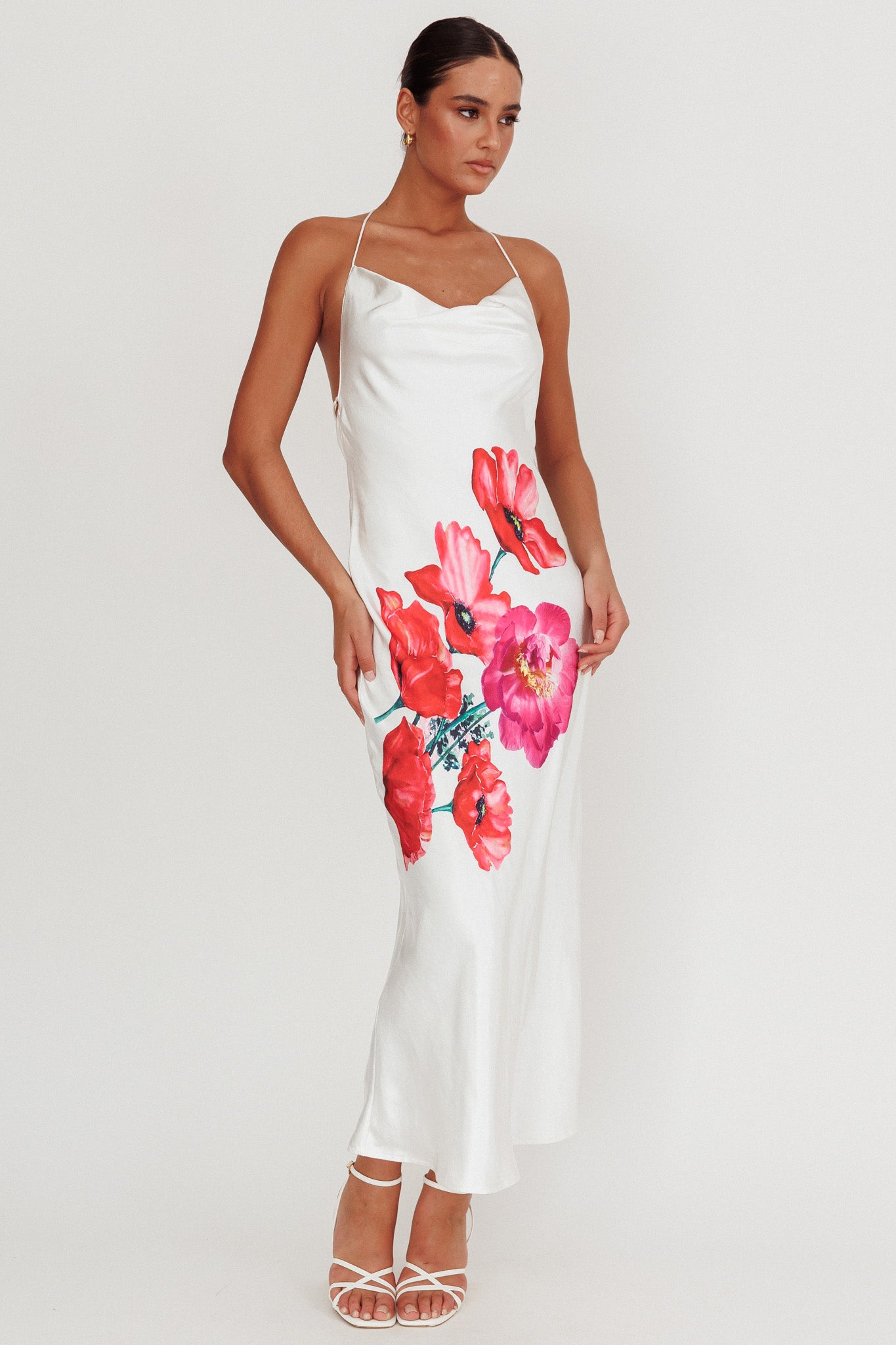 Seren Backless Cowl Neck Maxi Dress White by Selfie Leslie