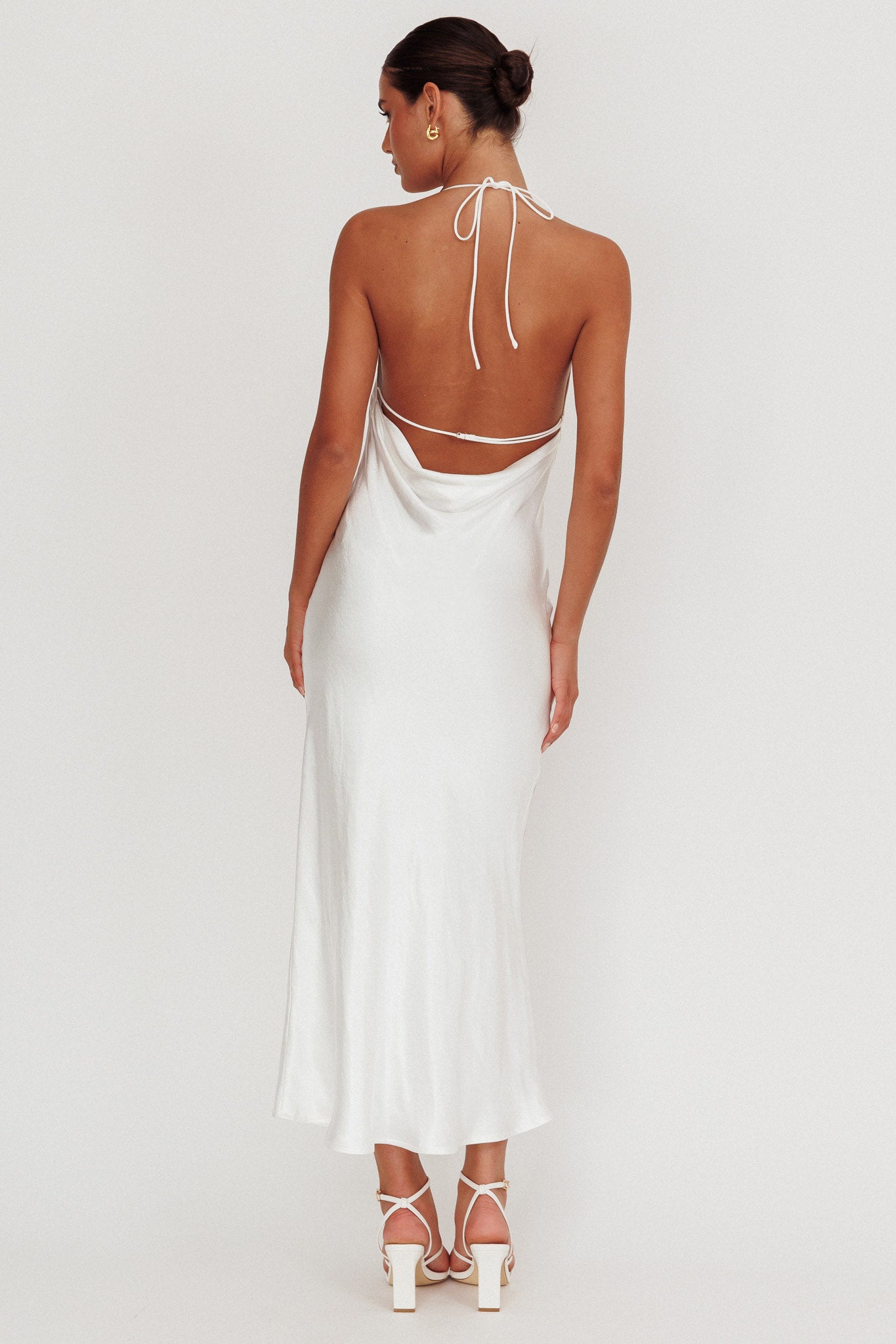 Seren Backless Cowl Neck Maxi Dress White by Selfie Leslie