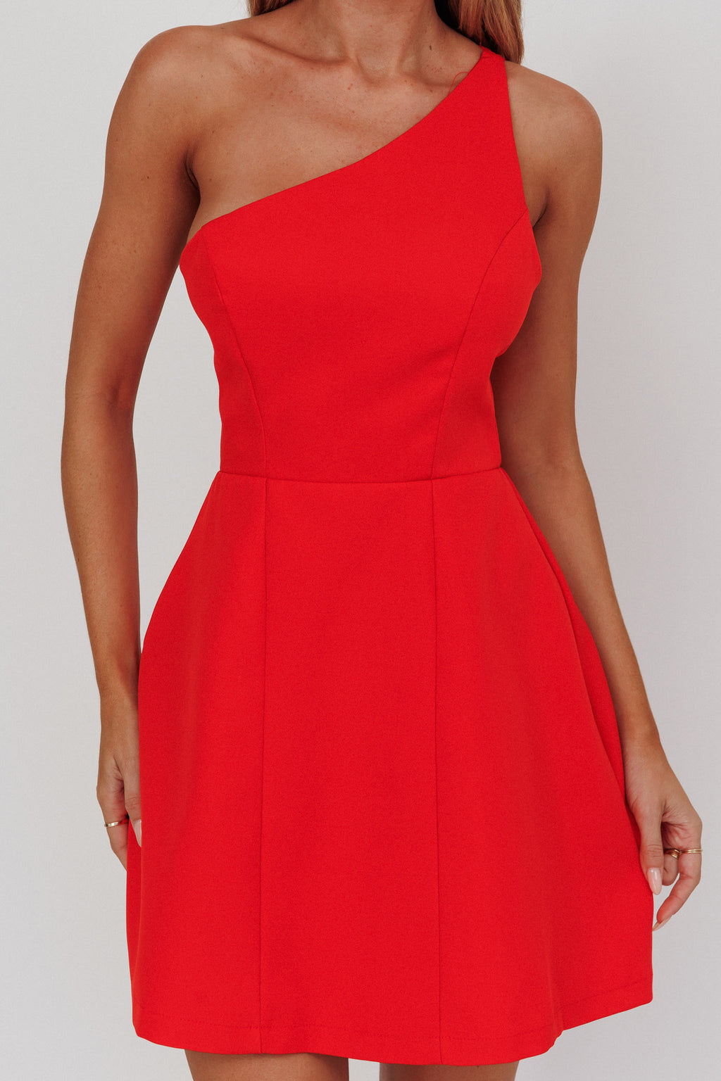 Opulent One-Shoulder Mini Dress Red by Selfie Leslie