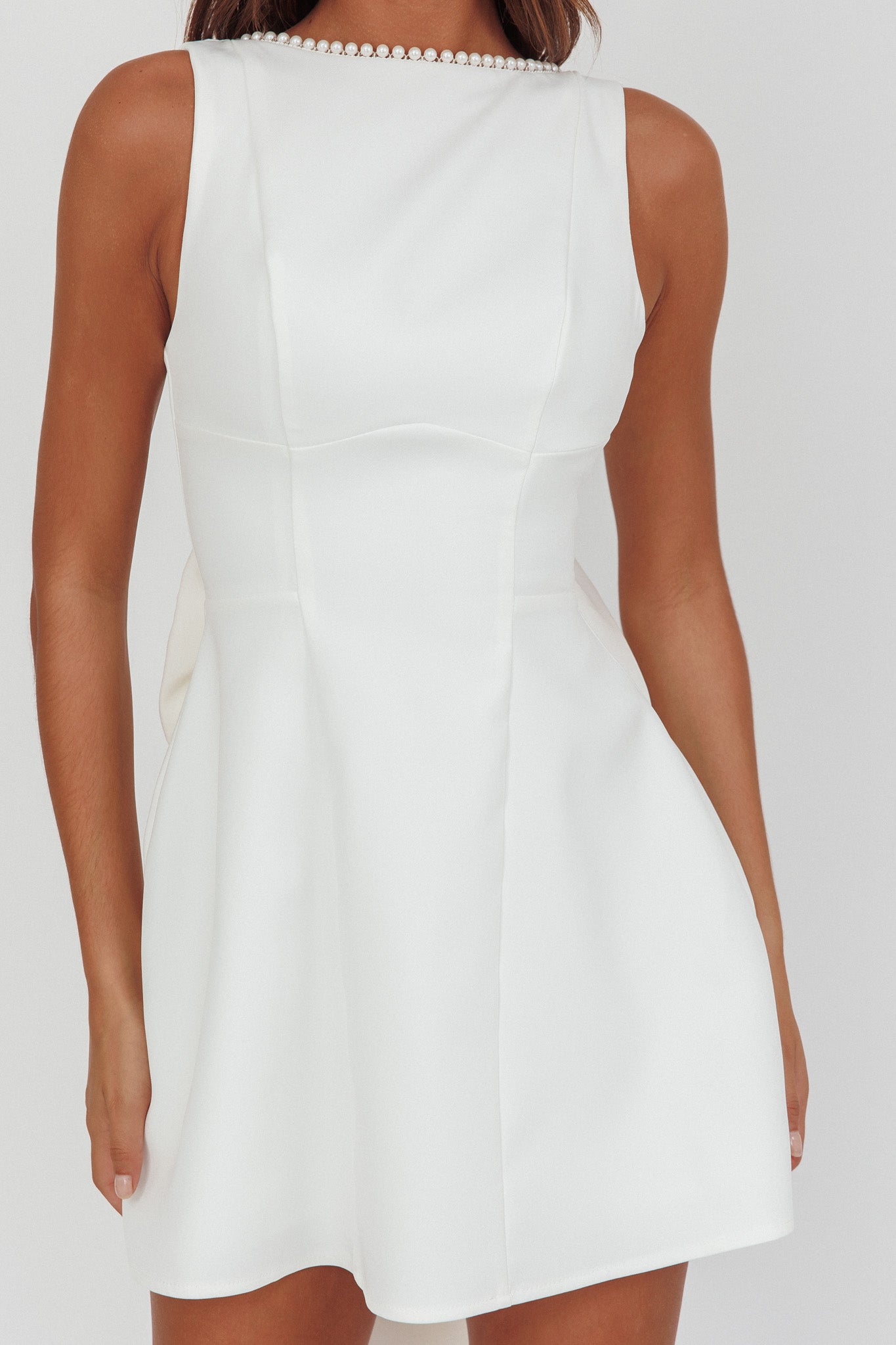 Opulent Pearl Trim Oversized Bow Mini Dress White by Selfie Leslie