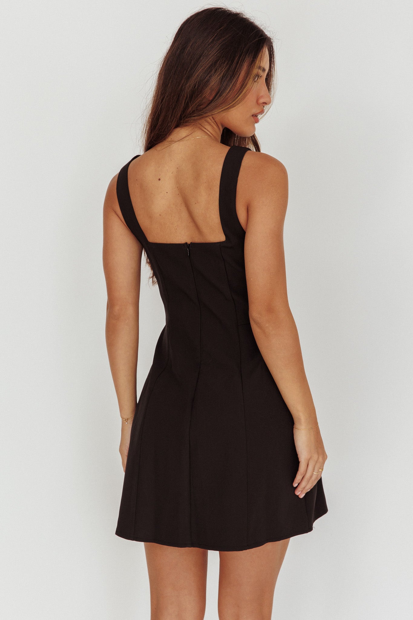Opulent Button Front Mini Dress Black by Selfie Leslie