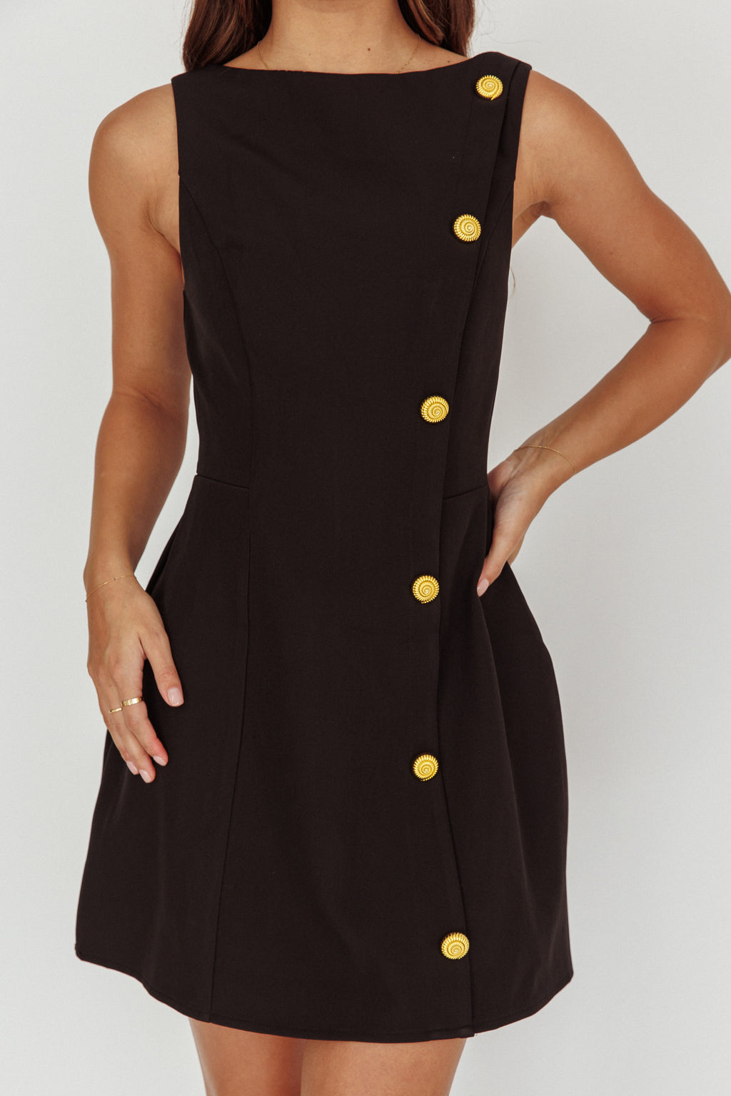 Opulent Button Front Mini Dress Black by Selfie Leslie