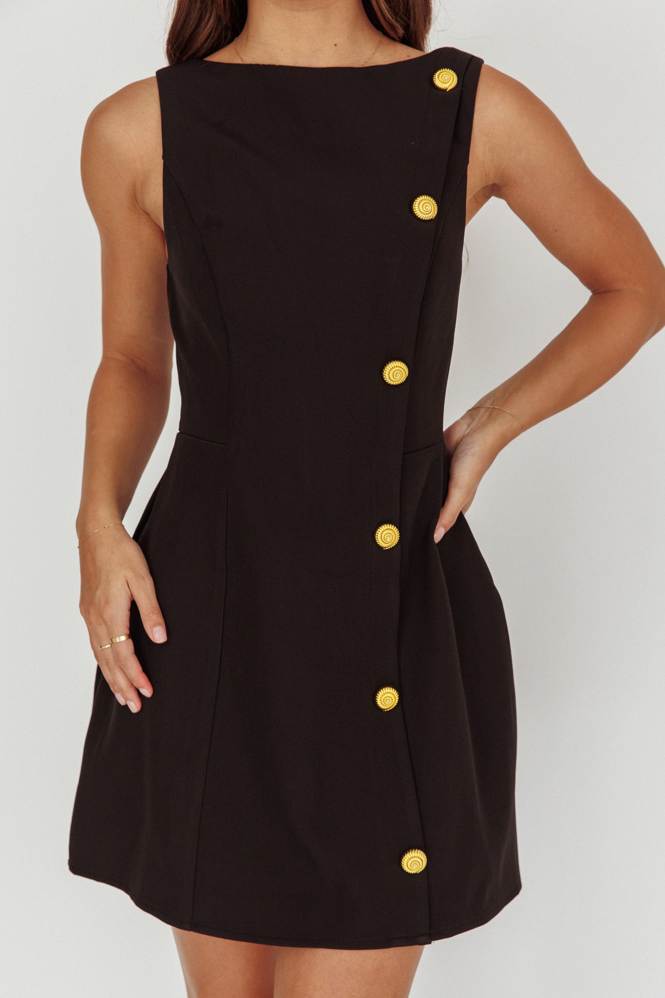 Opulent Button Front Mini Dress Black by Selfie Leslie