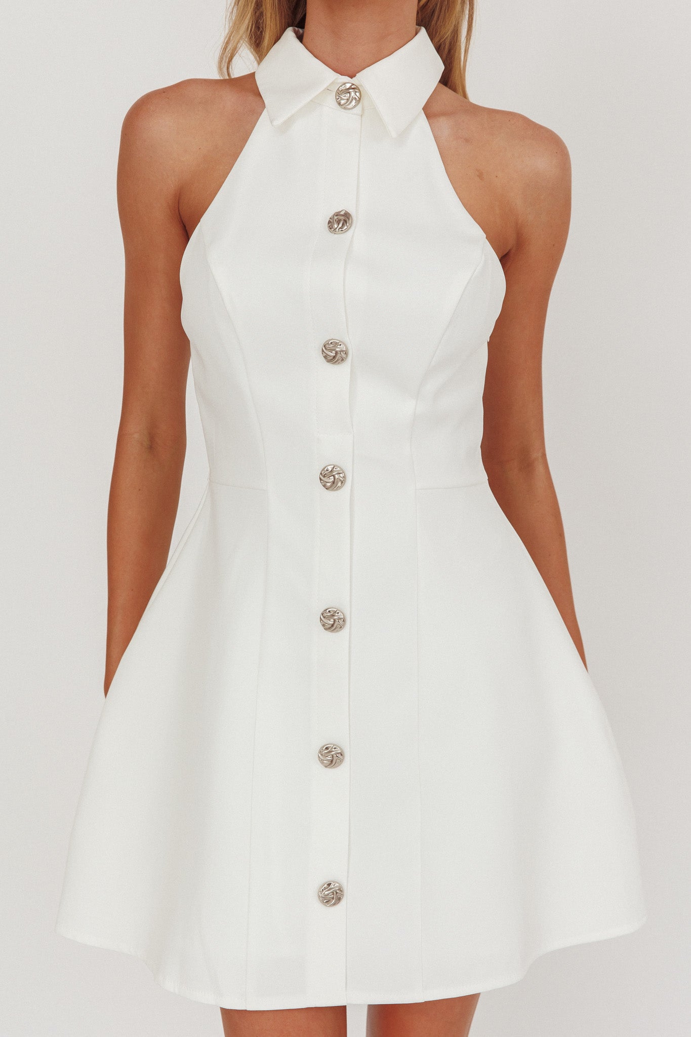 Opulent Collared Neckline Mini Dress White by Selfie Leslie
