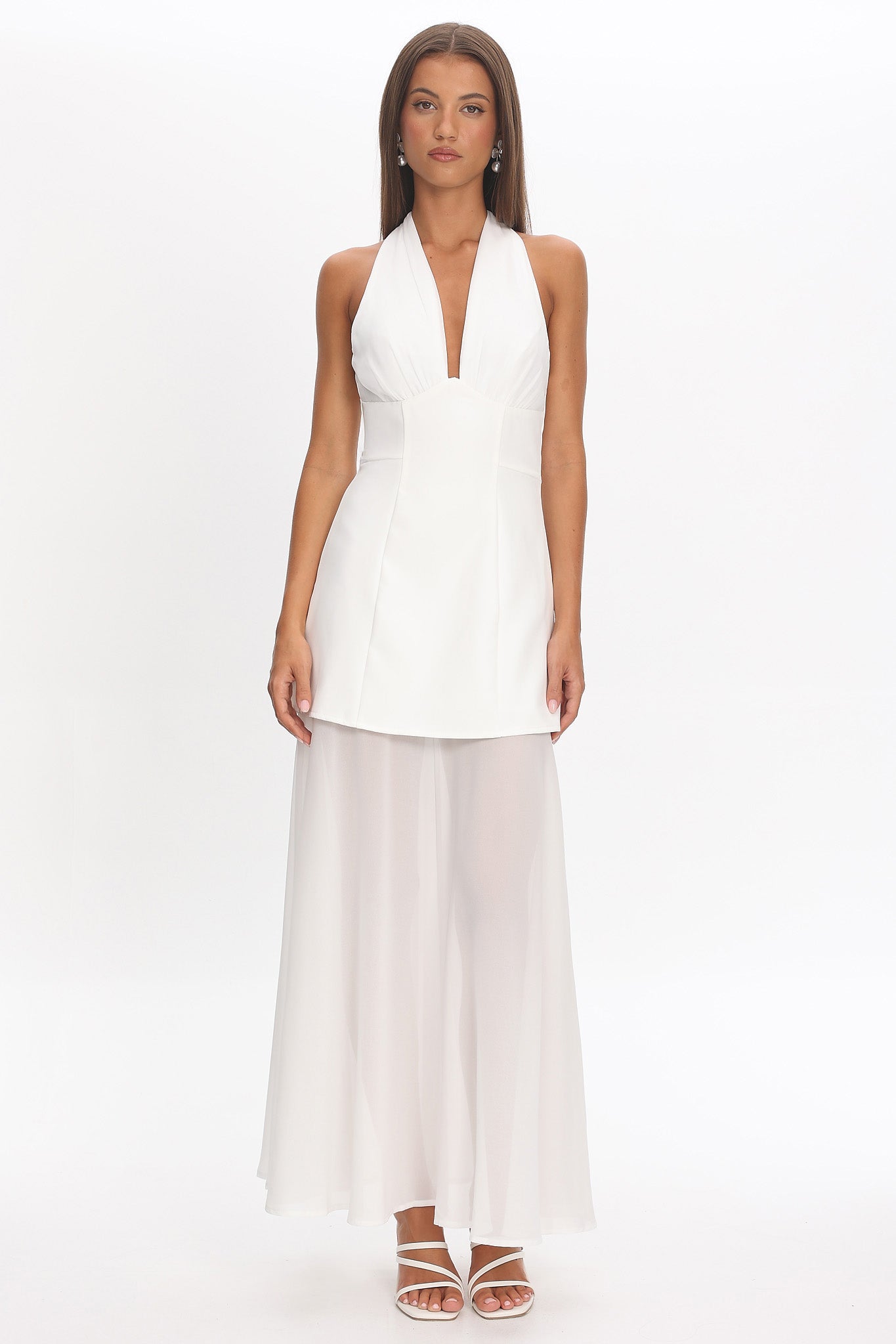 Opulent Halterneck Layered Maxi Dress White Opulent Halterneck Layered Maxi Dress White