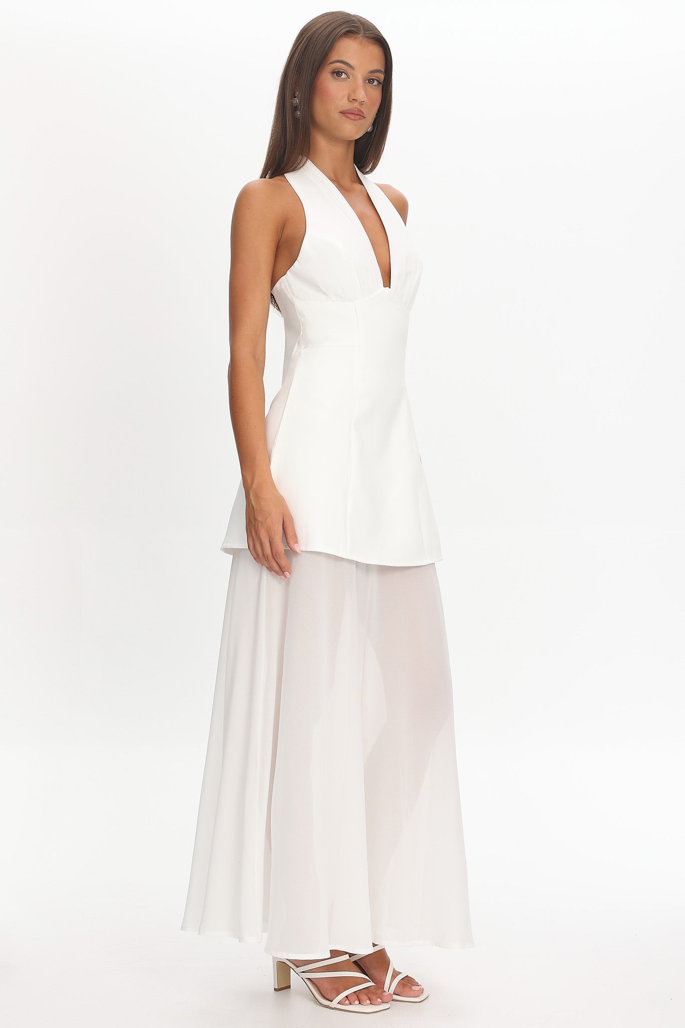 Opulent Halterneck Layered Maxi Dress White by Selfie Leslie
