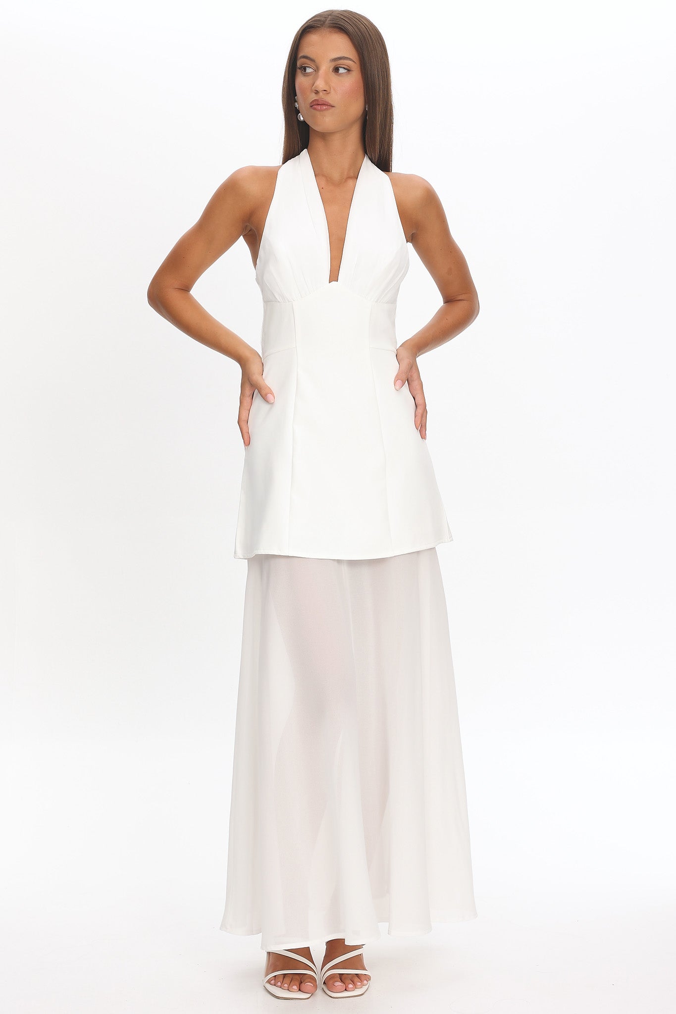 Opulent Halterneck Layered Maxi Dress White by Selfie Leslie