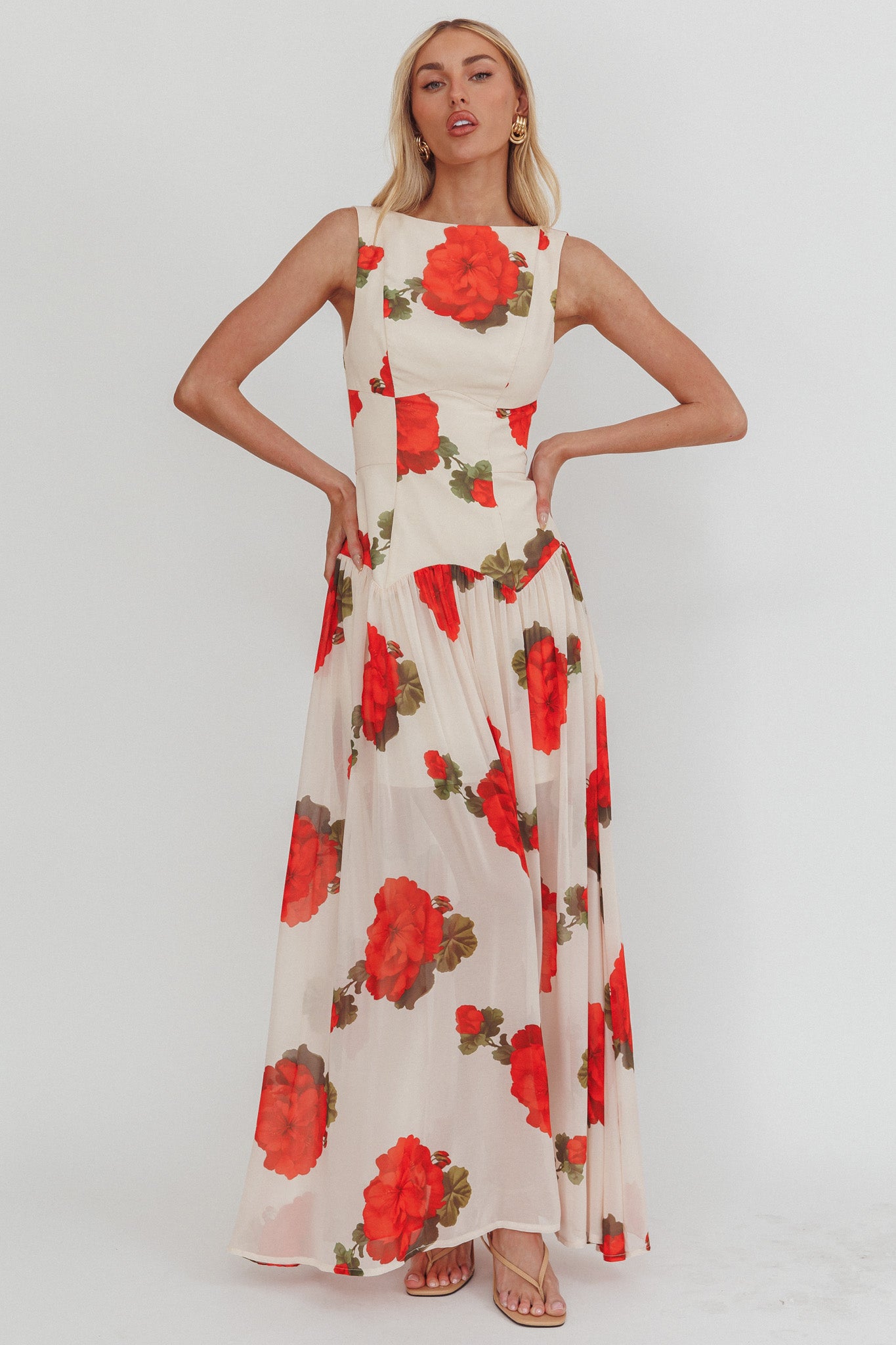 Opulent Low Back Maxi Dress Floral Rose by Selfie Leslie