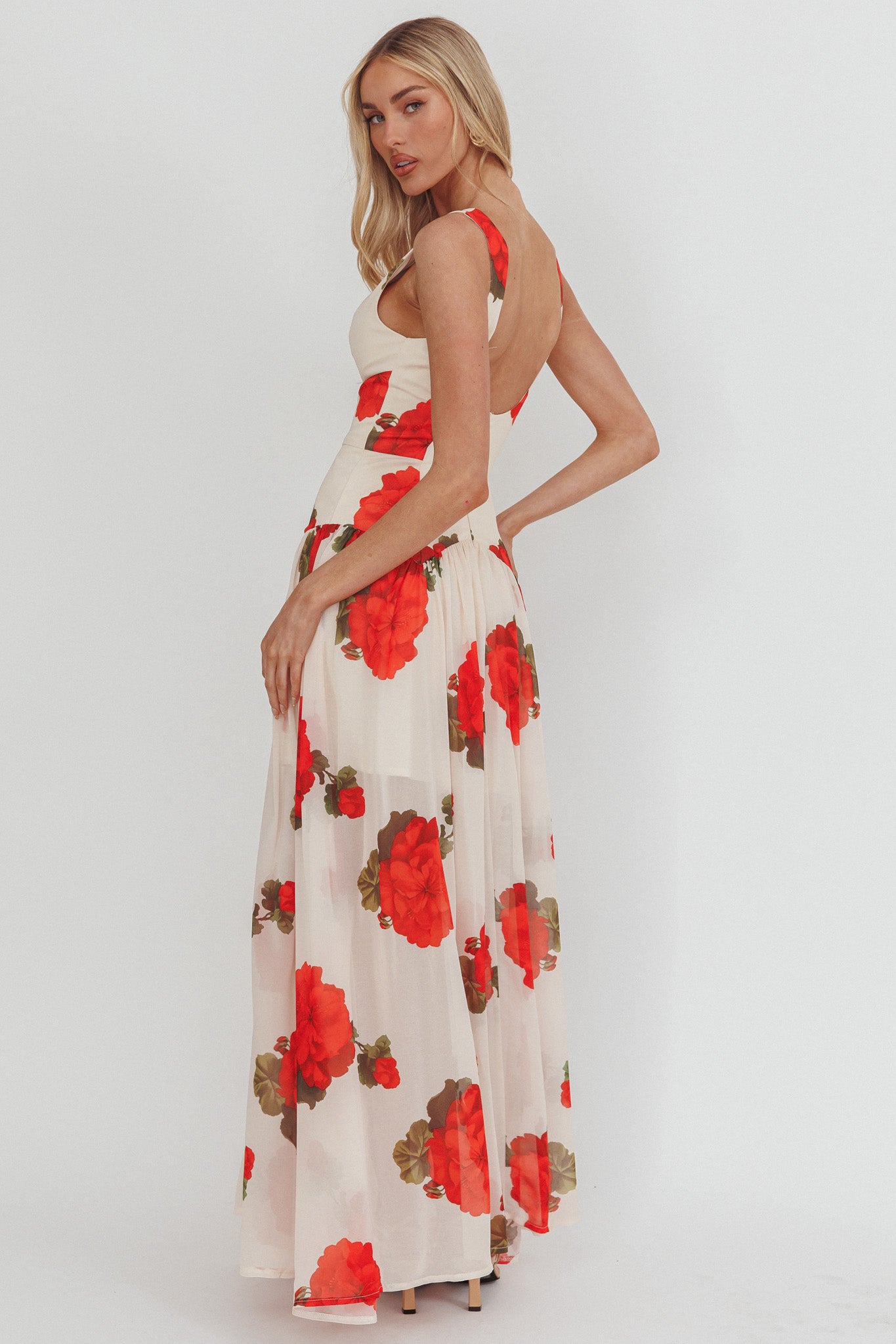 floral maxi dress xs Sun Garden Floral Print Wrap Tie Maxi Dress in Orange