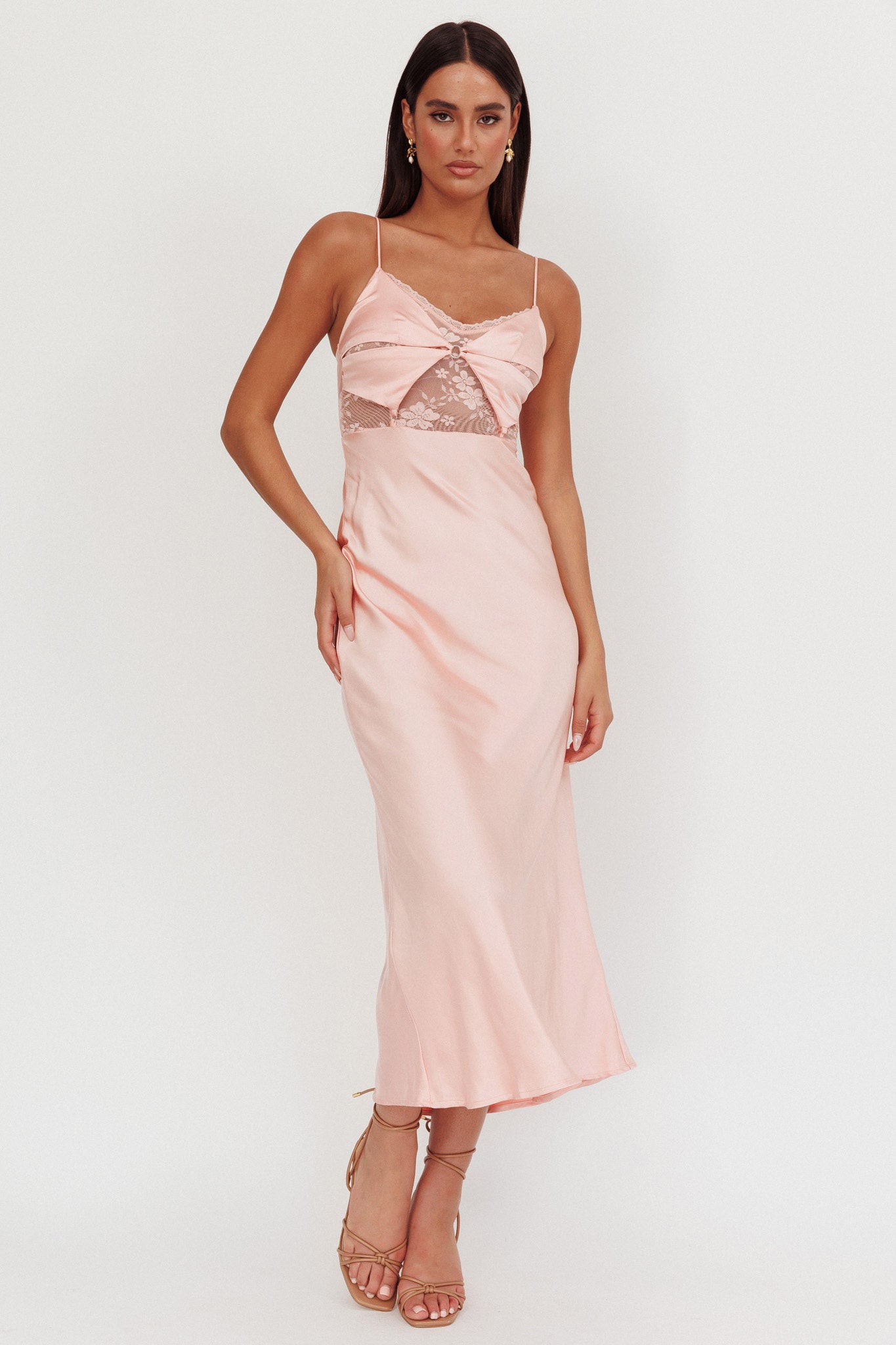 Impressions Lace Bodice Maxi Dress Peach by Selfie Leslie