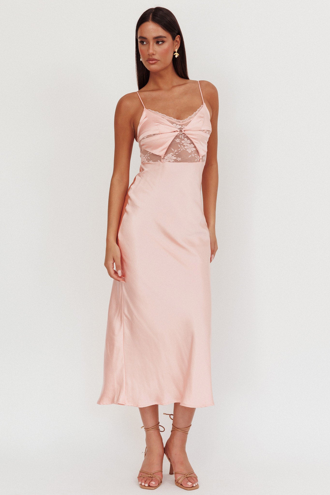 Impressions Lace Bodice Maxi Dress Peach by Selfie Leslie