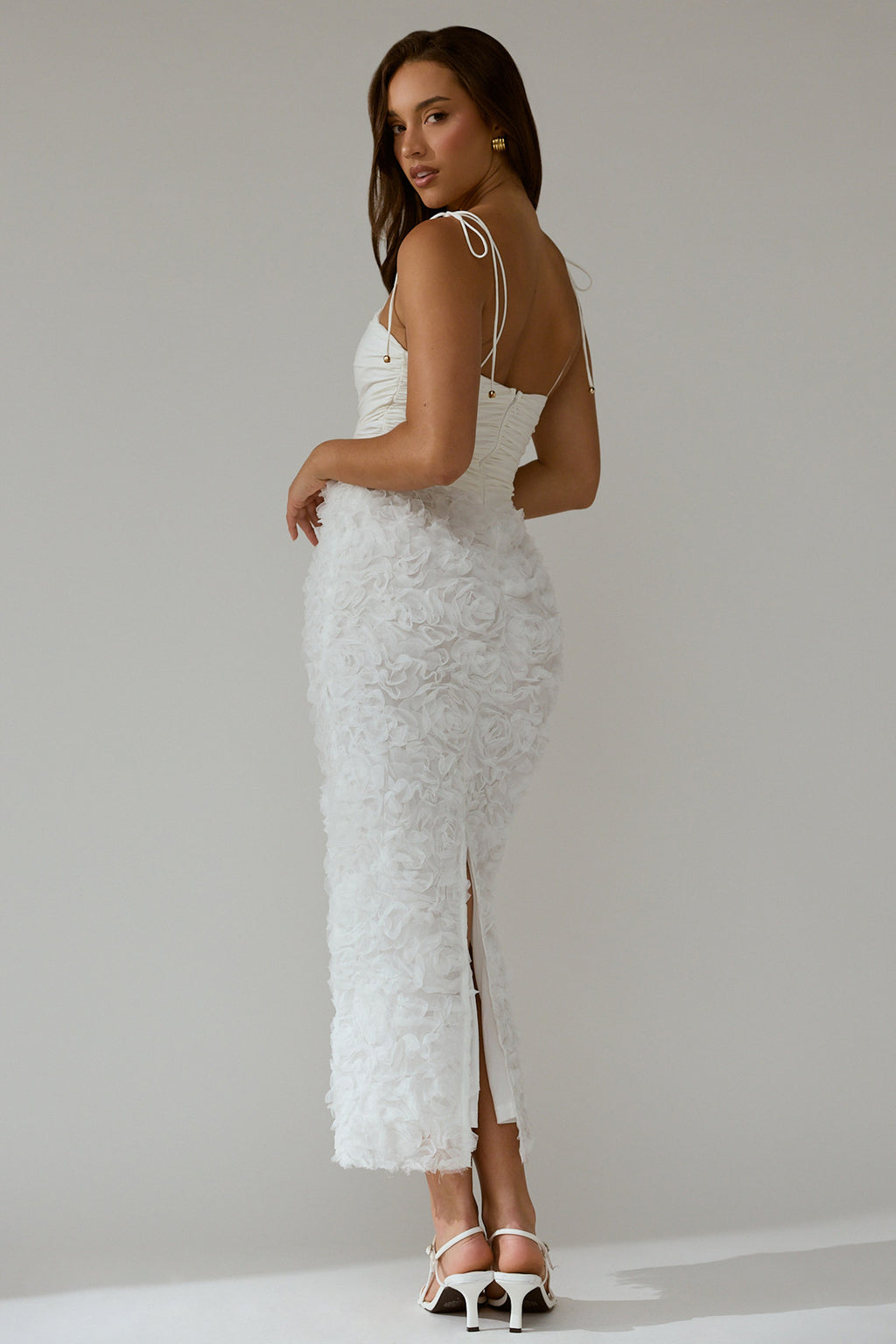 Love & Honor Textured Floral Maxi Dress White by Selfie Leslie