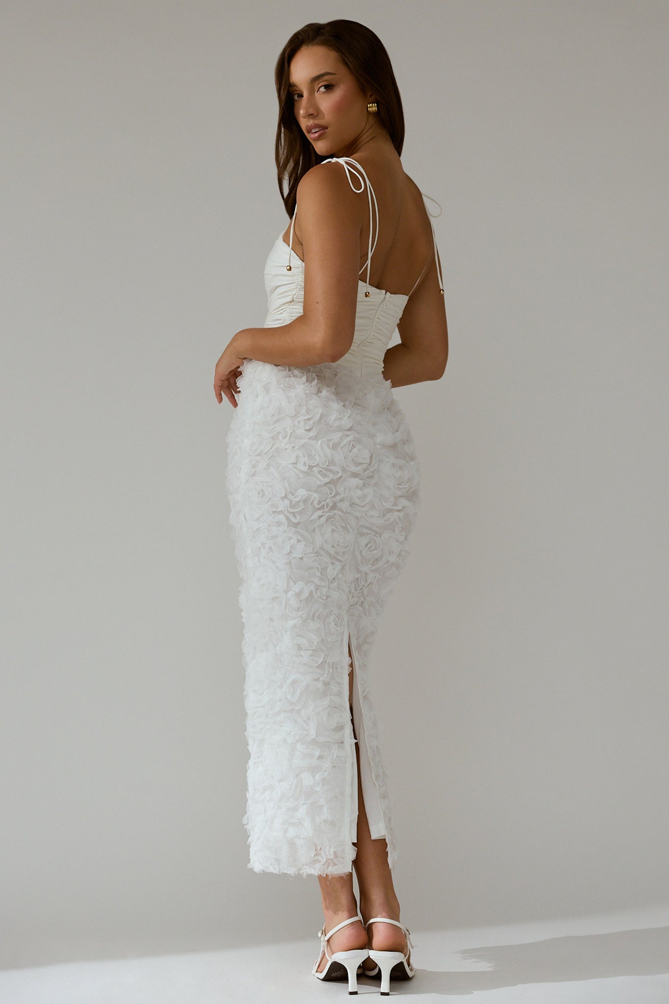 Love & Honor Textured Floral Maxi Dress White by Selfie Leslie