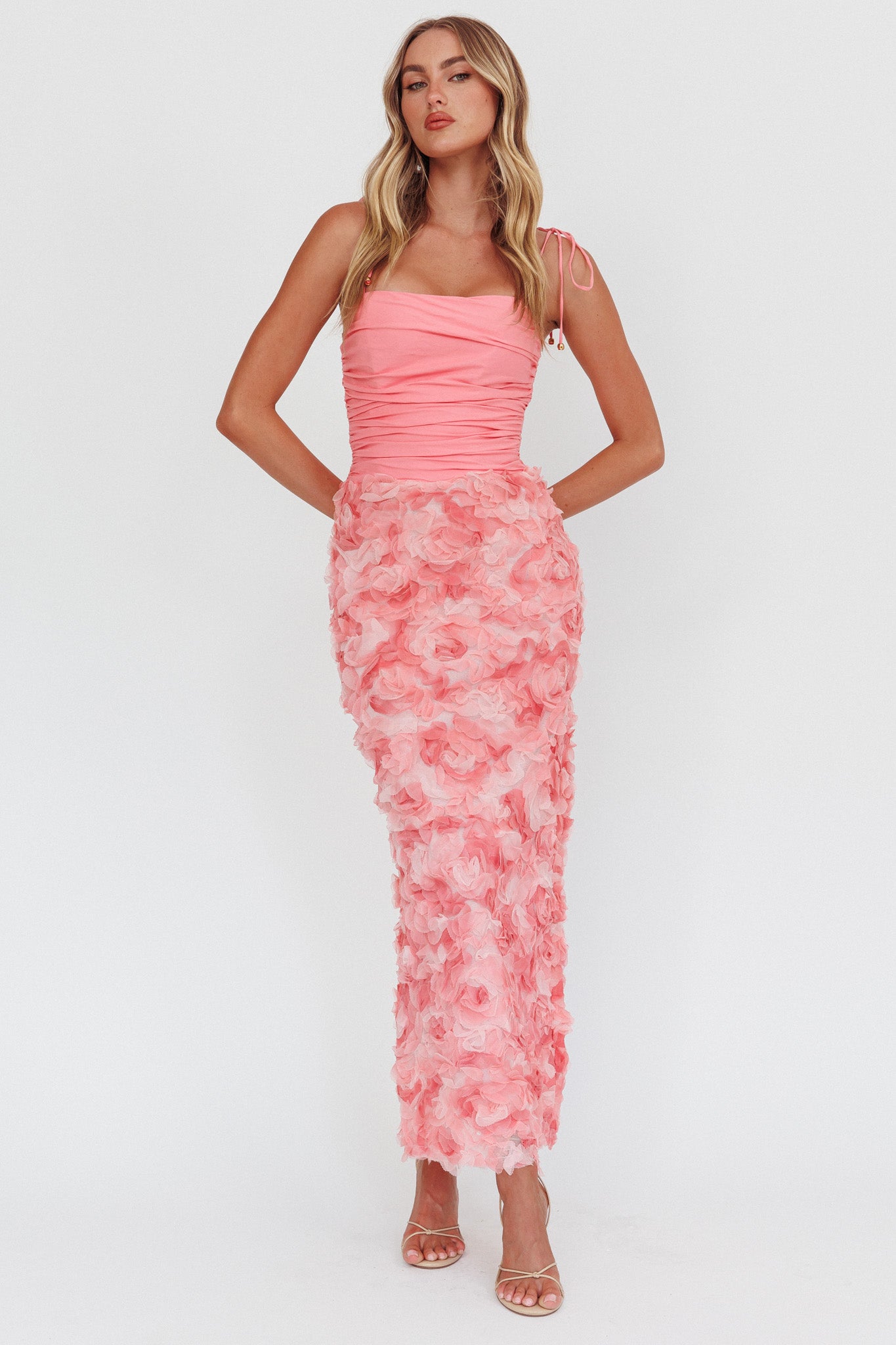 Love & Honor Textured Floral Maxi Dress Pink by Selfie Leslie