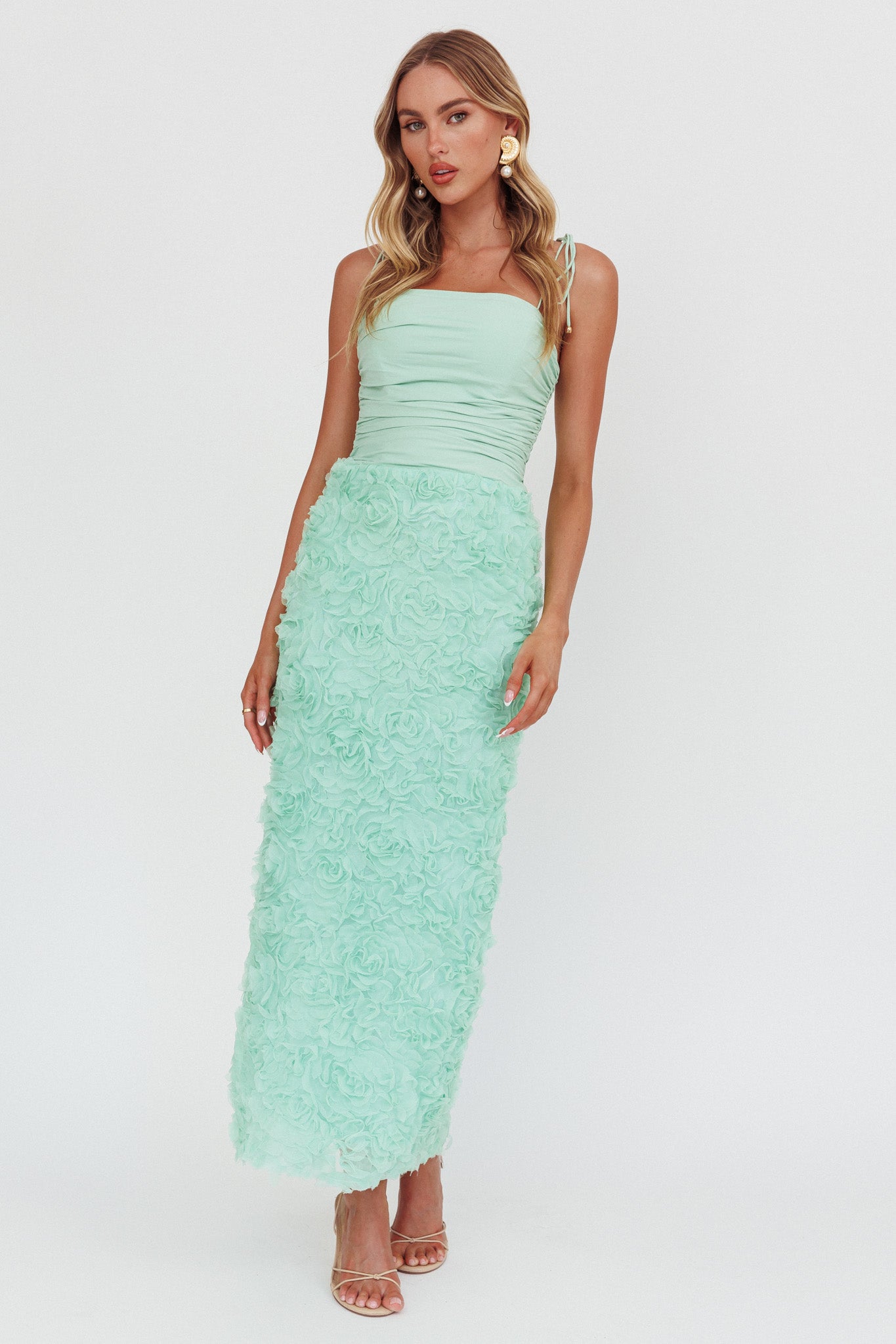 Love & Honor Textured Floral Maxi Dress Sage by Selfie Leslie