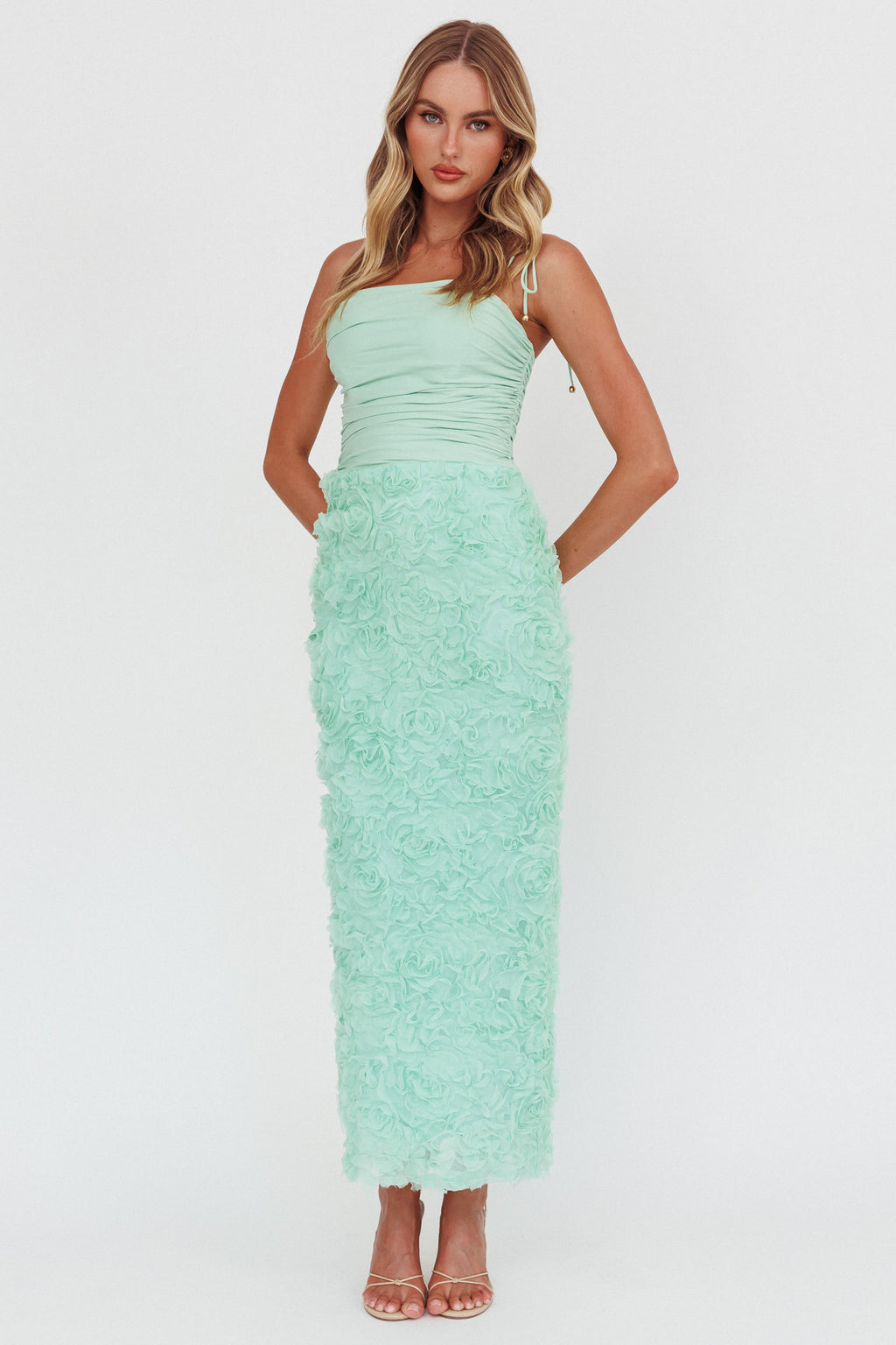 Love & Honor Textured Floral Maxi Dress Sage by Selfie Leslie