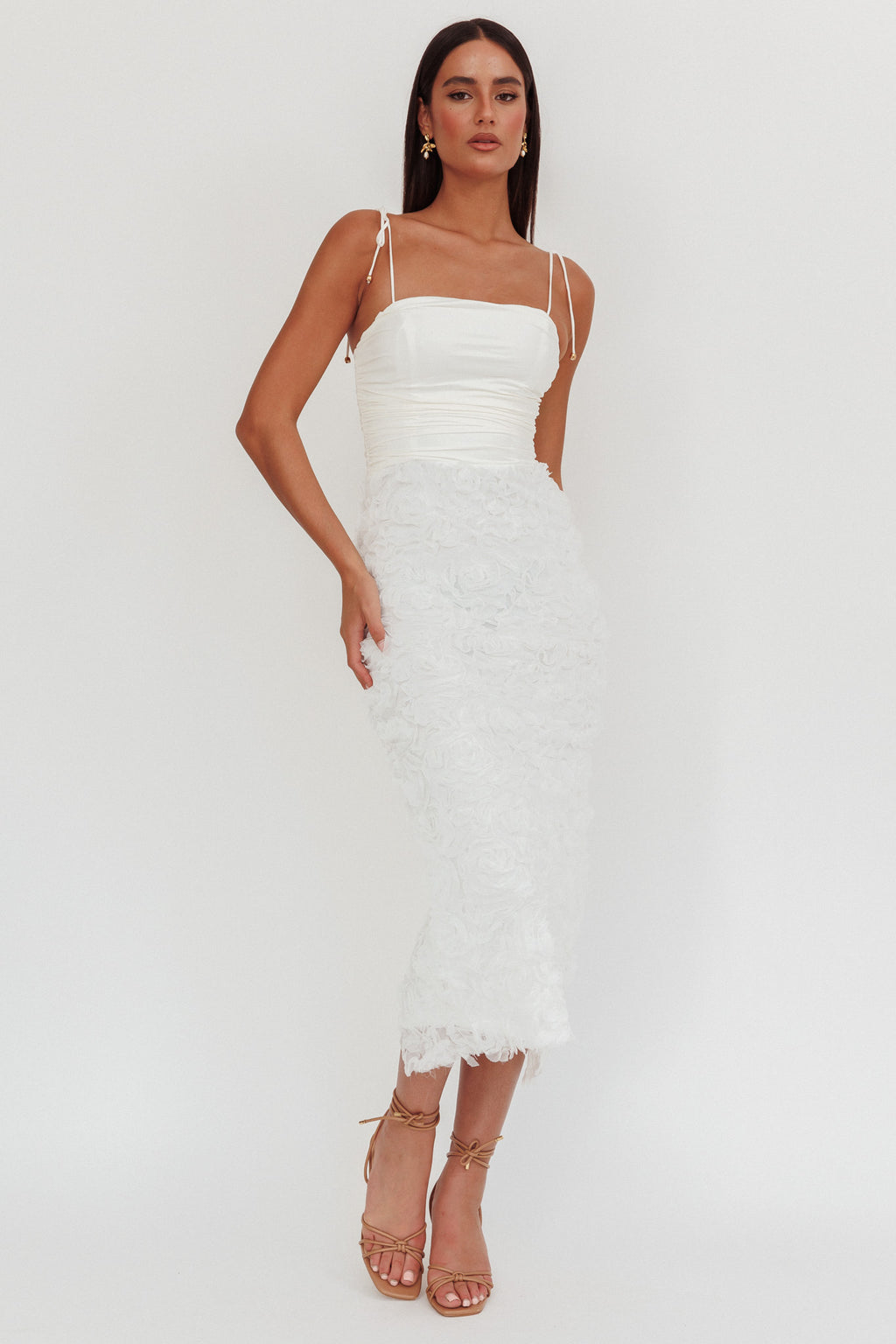 Love & Honor Textured Floral Maxi Dress White by Selfie Leslie