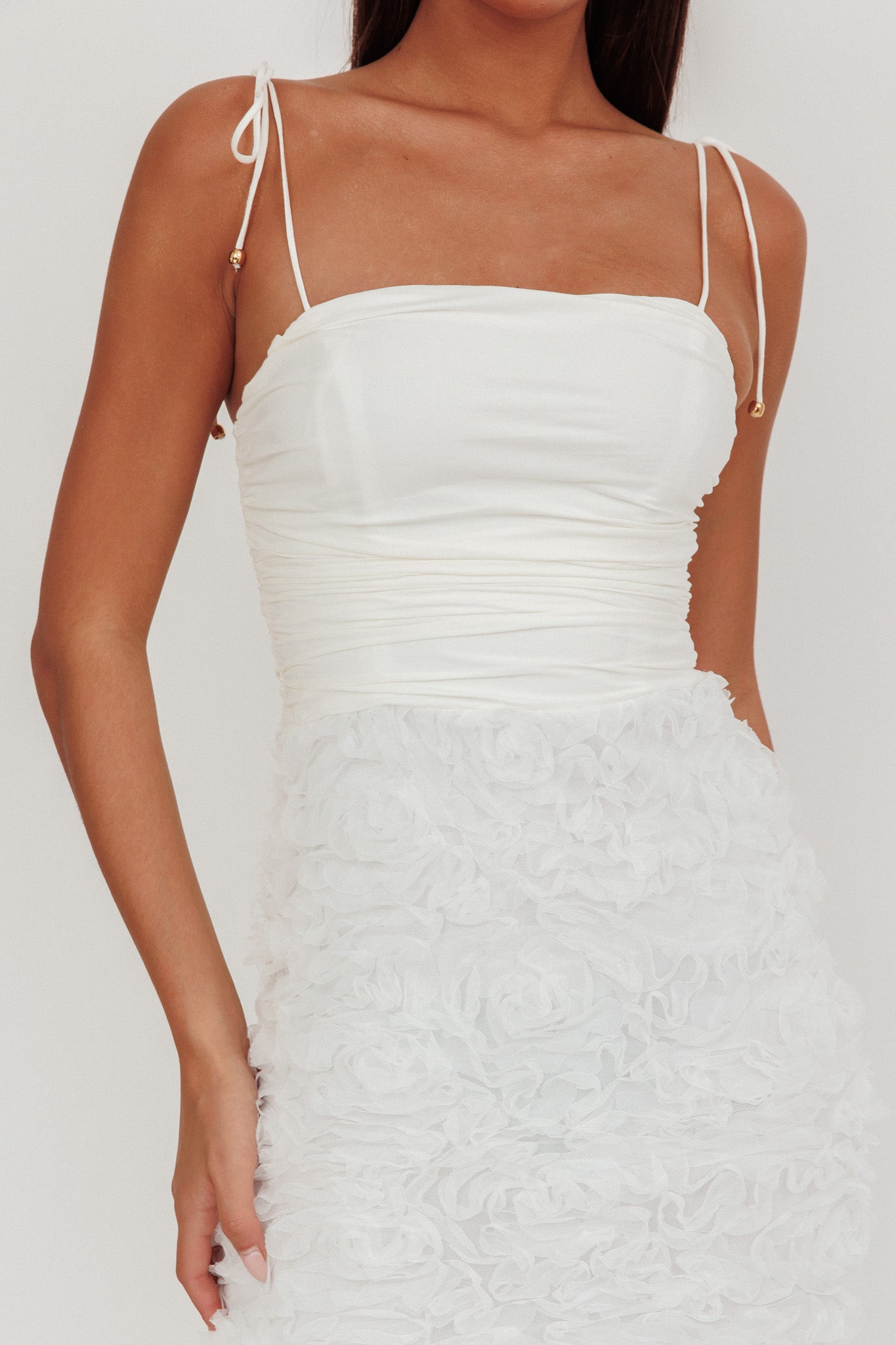 Love & Honor Textured Floral Maxi Dress White by Selfie Leslie