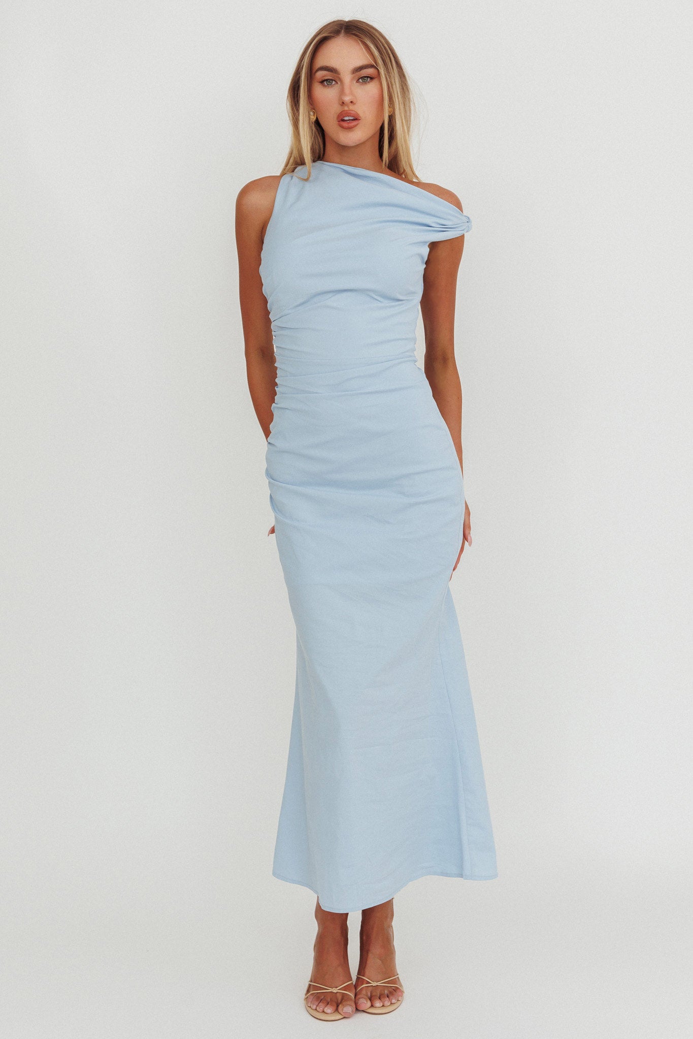 Angel's Song Asymmetric Neckline Maxi Dress Blue by Selfie Leslie