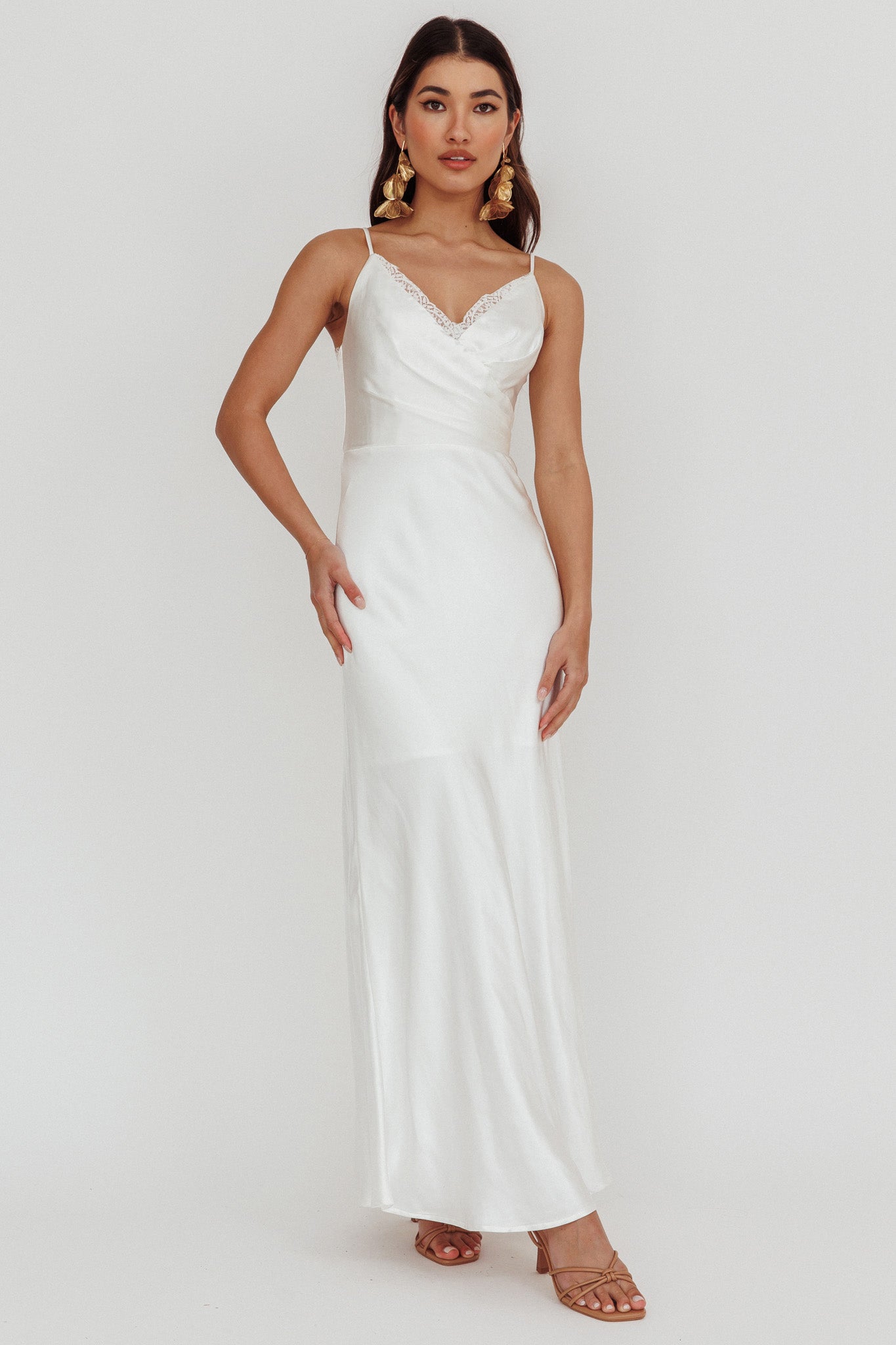 maxi dress off white Our Story Surplice Neckline S Find it in our Color:Porcelain Miss Lulo Paris Mustard Yellow Maxi