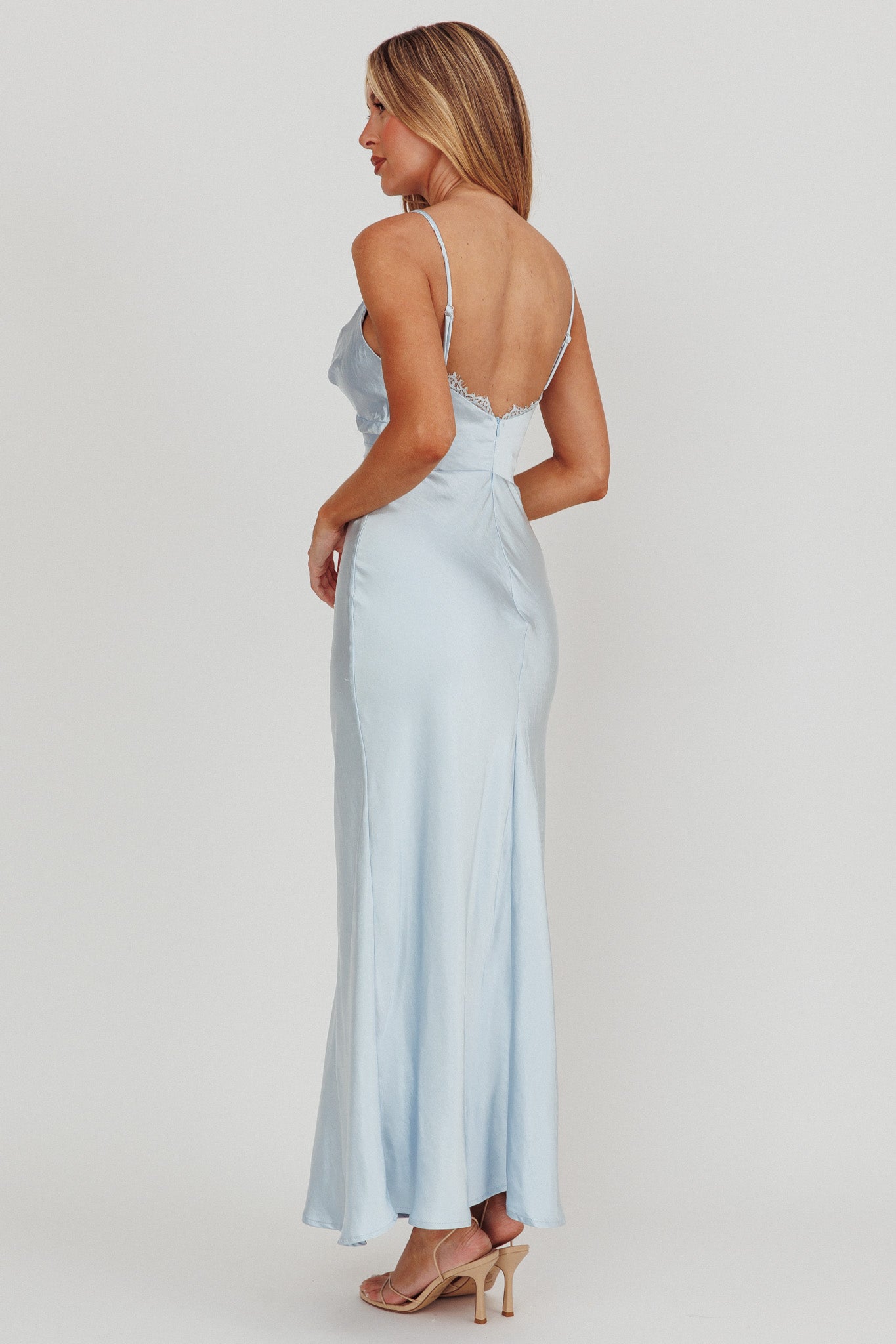 Our Story Surplice Neckline Maxi Dress Steel Blue by Selfie Leslie