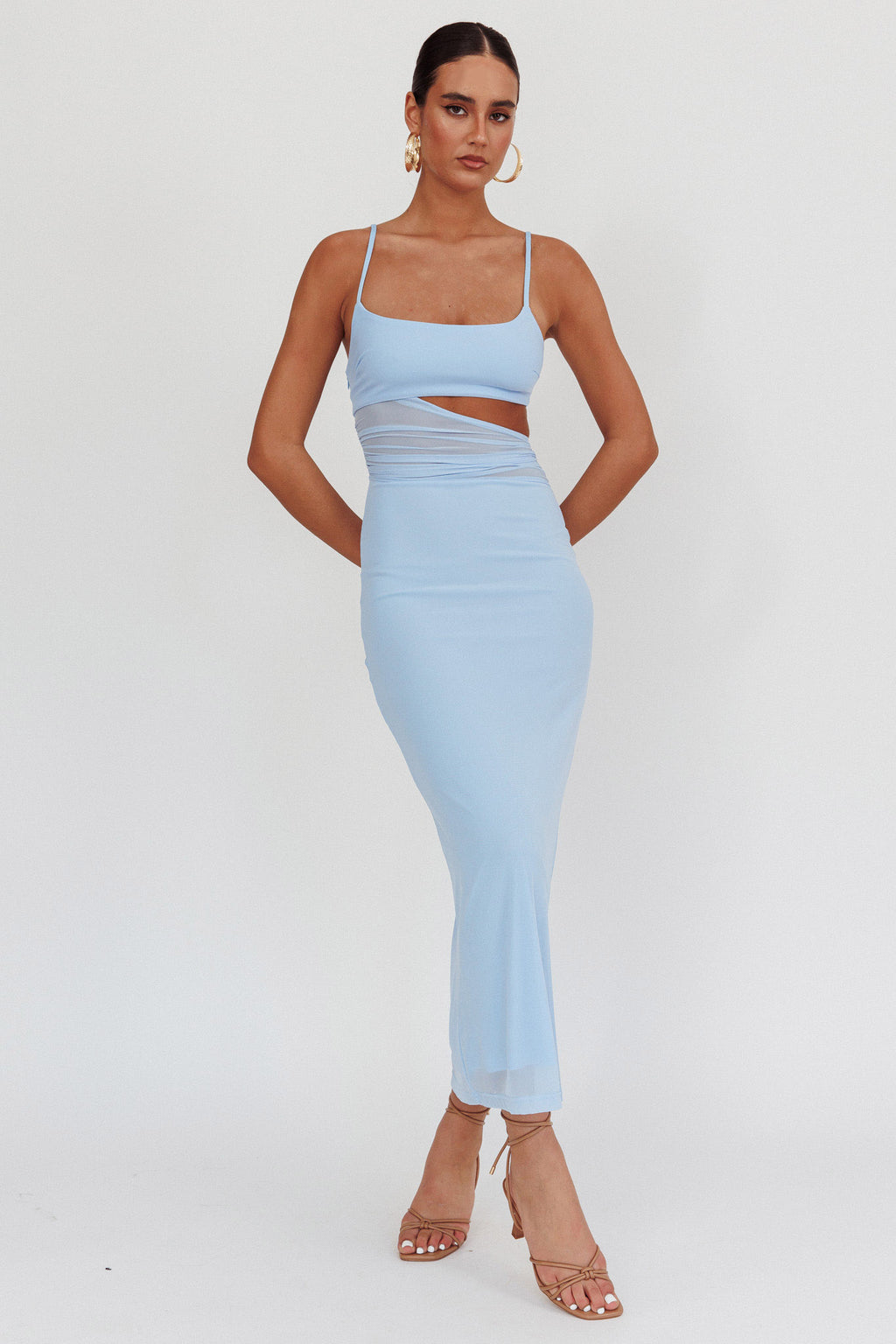 Romany Cut-Out Waist Maxi Dress Light Blue by Selfie Leslie