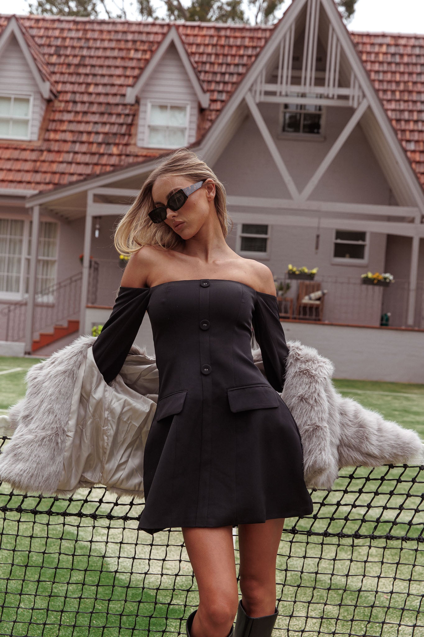 Cherry Wine Off Shoulder Mini Dress Black– Selfie Leslie