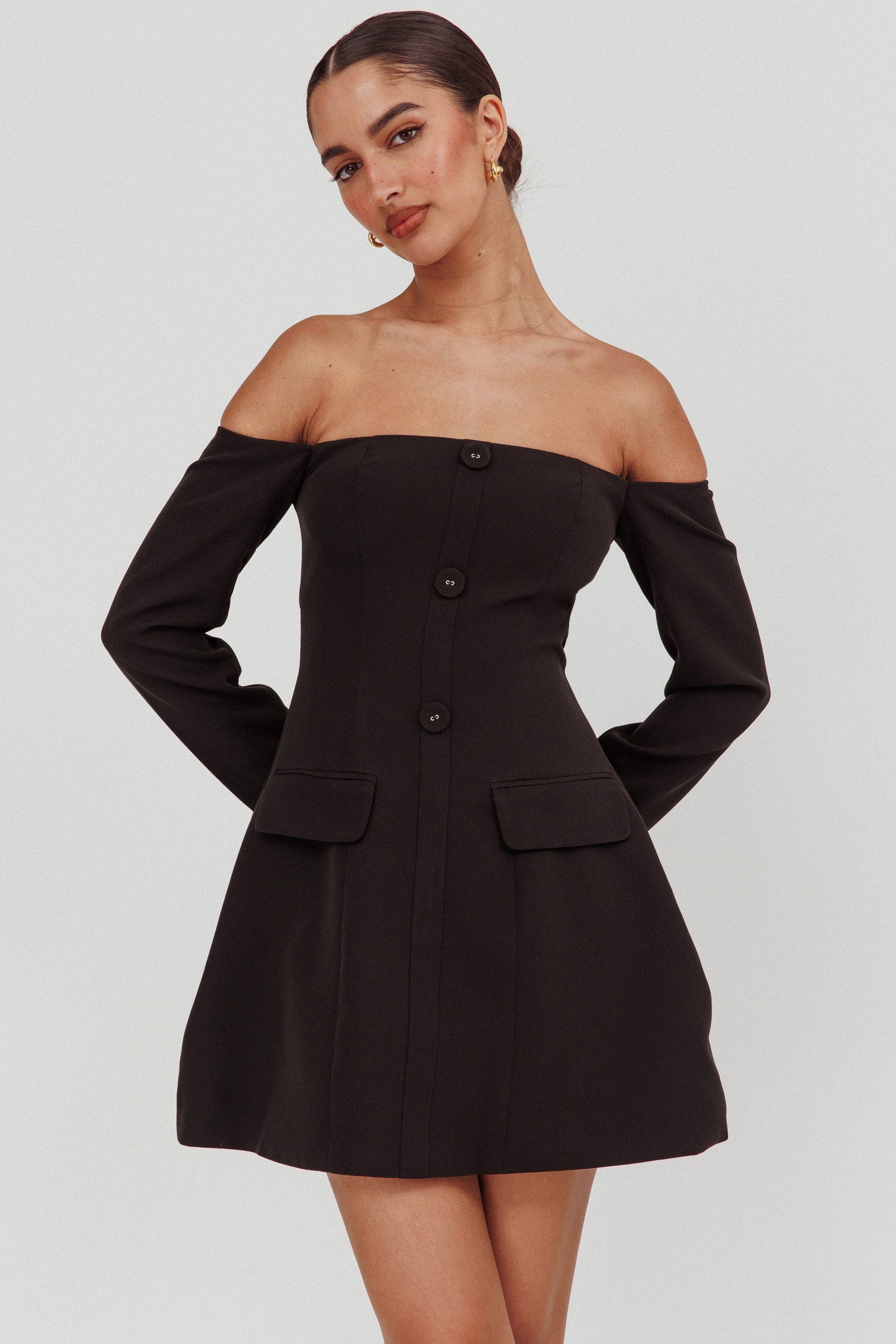 Shop the Cherry Wine Off Shoulder Mini Dress Black
