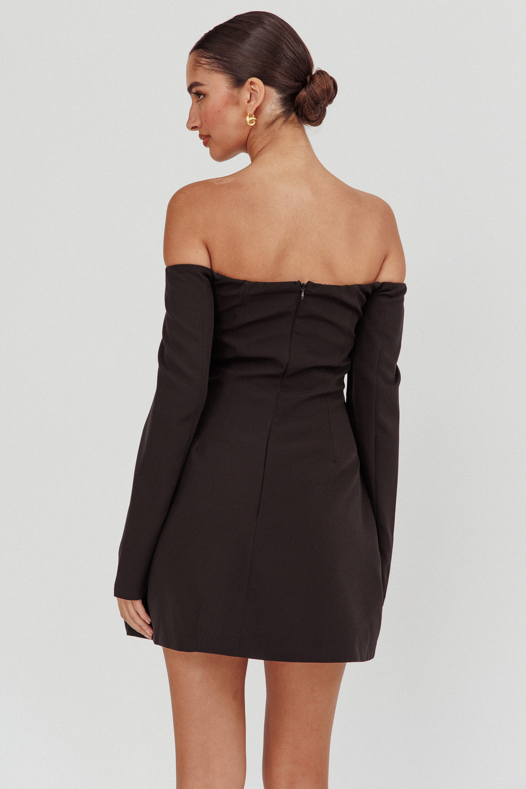 Cherry Wine Off Shoulder Mini Dress Black by Selfie Leslie