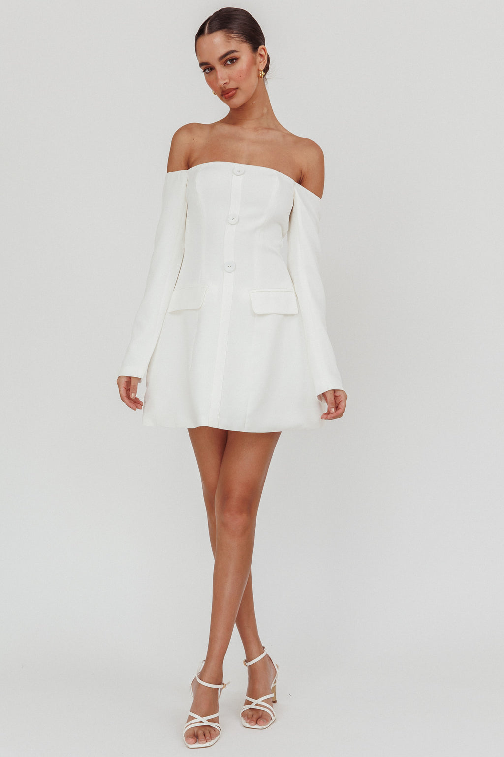 Cherry Wine Off Shoulder Mini Dress White by Selfie Leslie