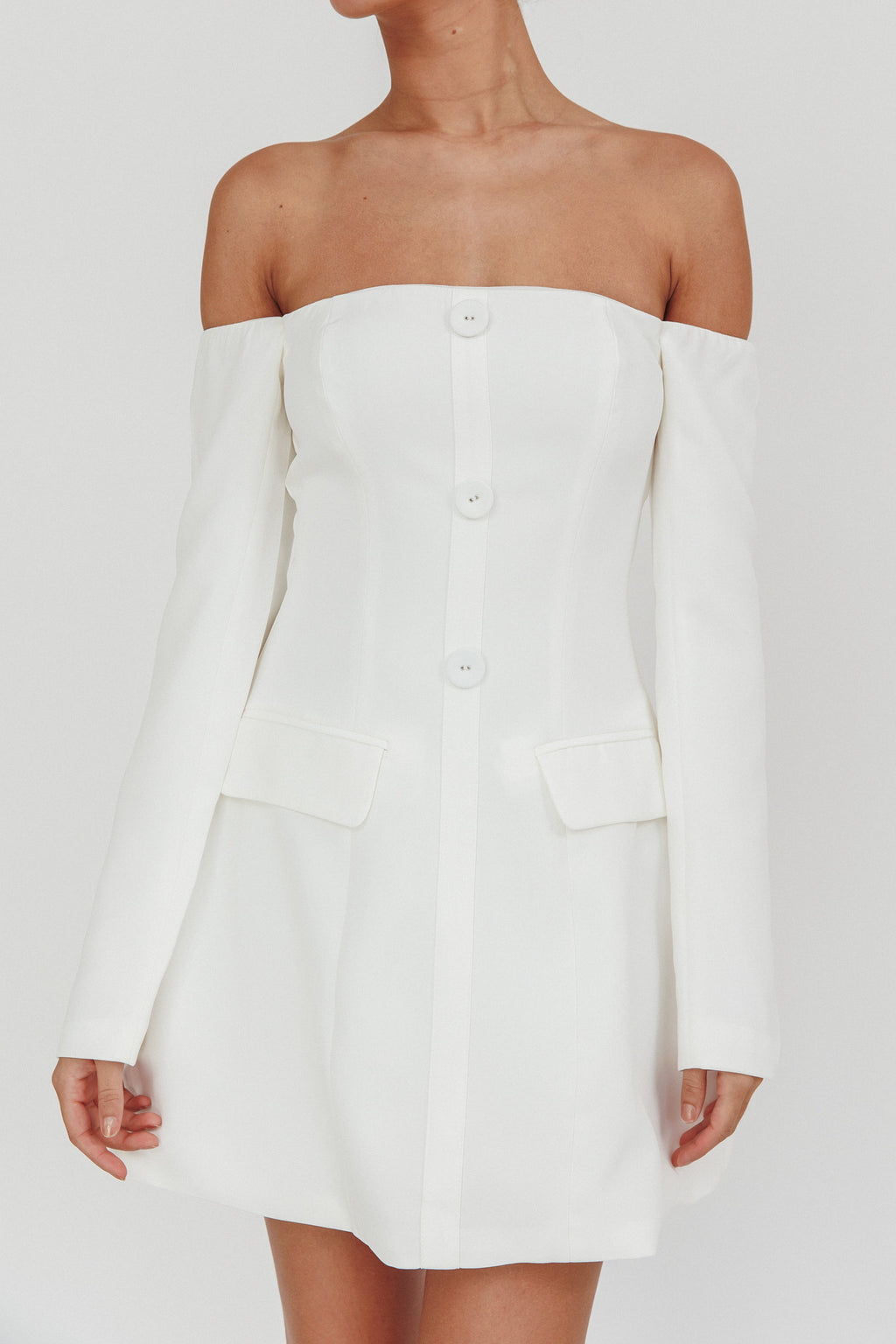 Cherry Wine Off Shoulder Mini Dress White by Selfie Leslie