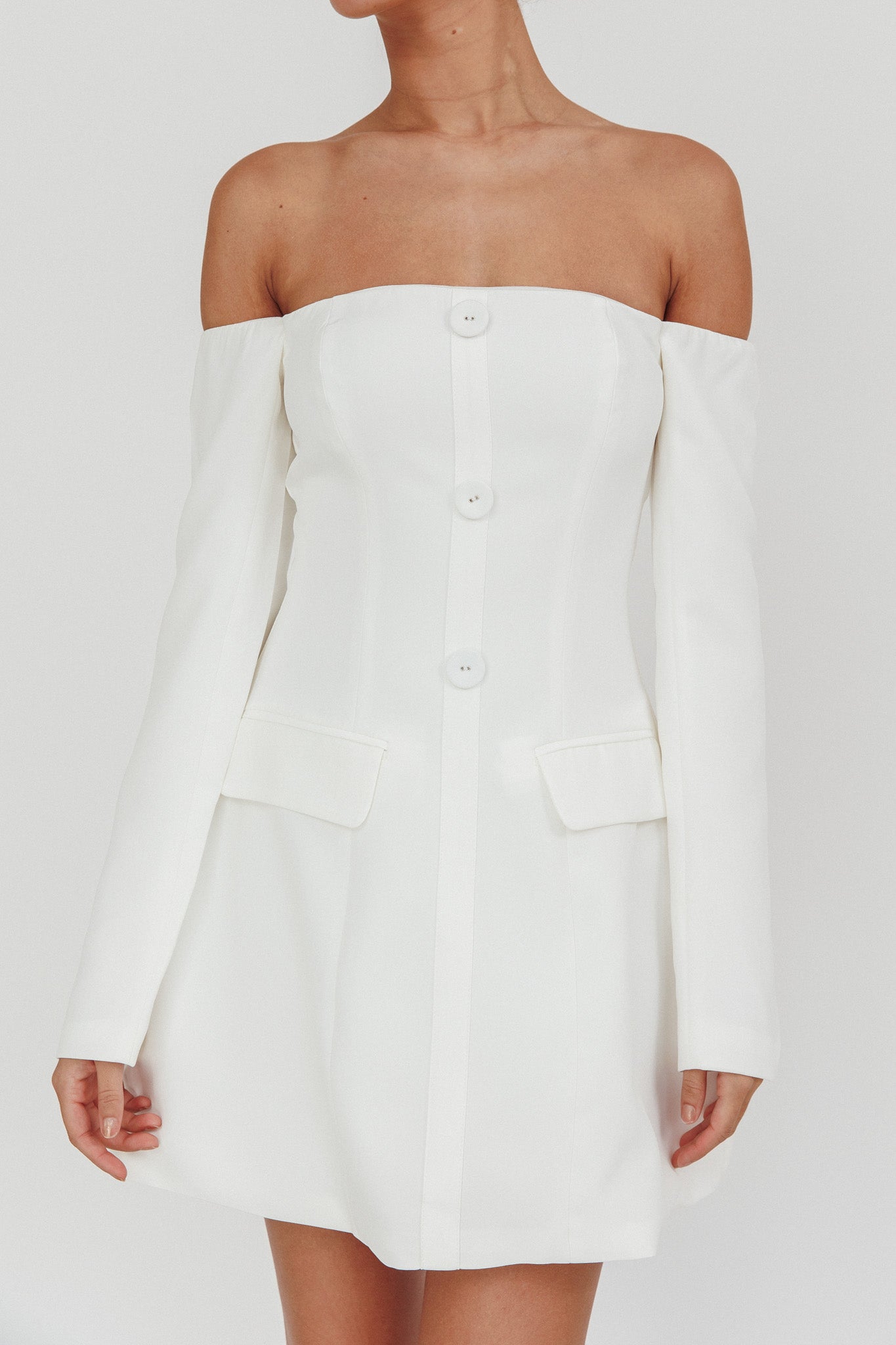Cherry Wine Off Shoulder Mini Dress White by Selfie Leslie