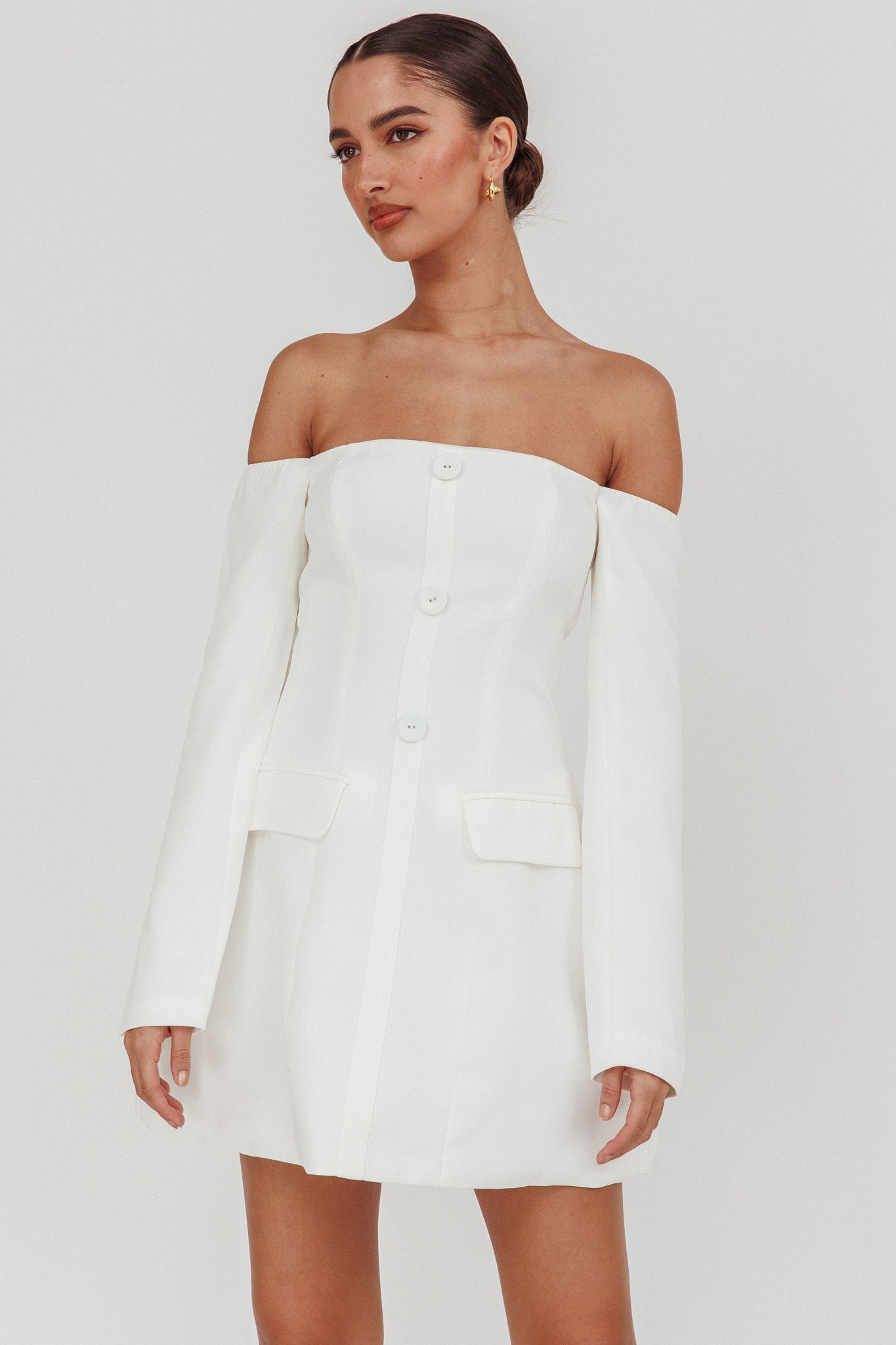 Cherry Wine Off Shoulder Mini Dress White by Selfie Leslie