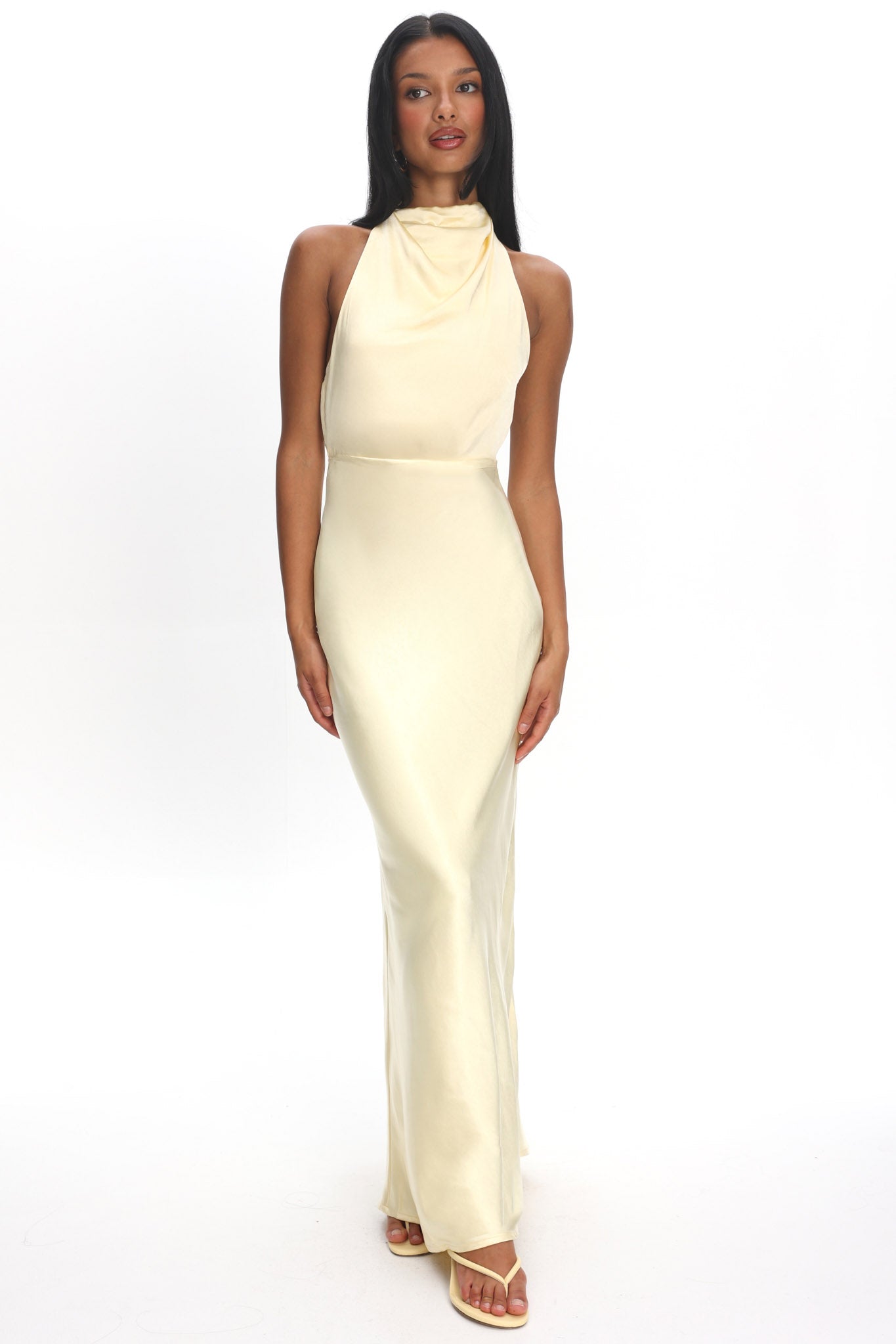 Gelato Pearl Strap Halter Maxi Dress Butter Gelato Pearl Strap Halter Maxi Dress Butter