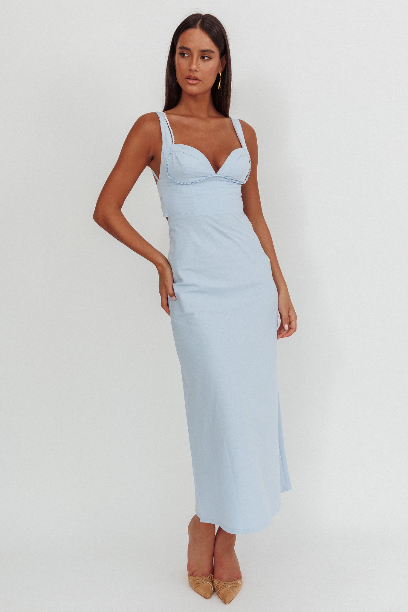Shop the Moonlit Reverie Twist Back Maxi Dress Blue