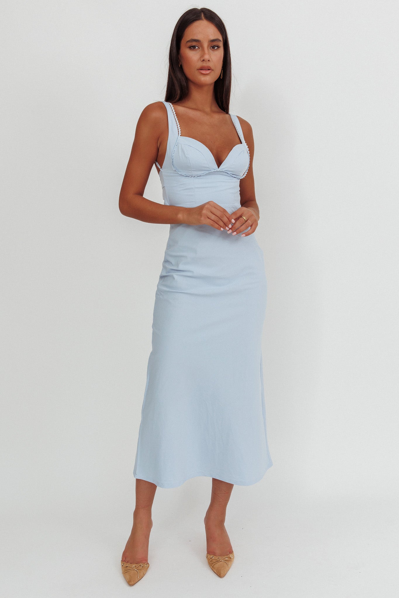 Moonlit Reverie Twist Back Maxi Dress Blue by Selfie Leslie