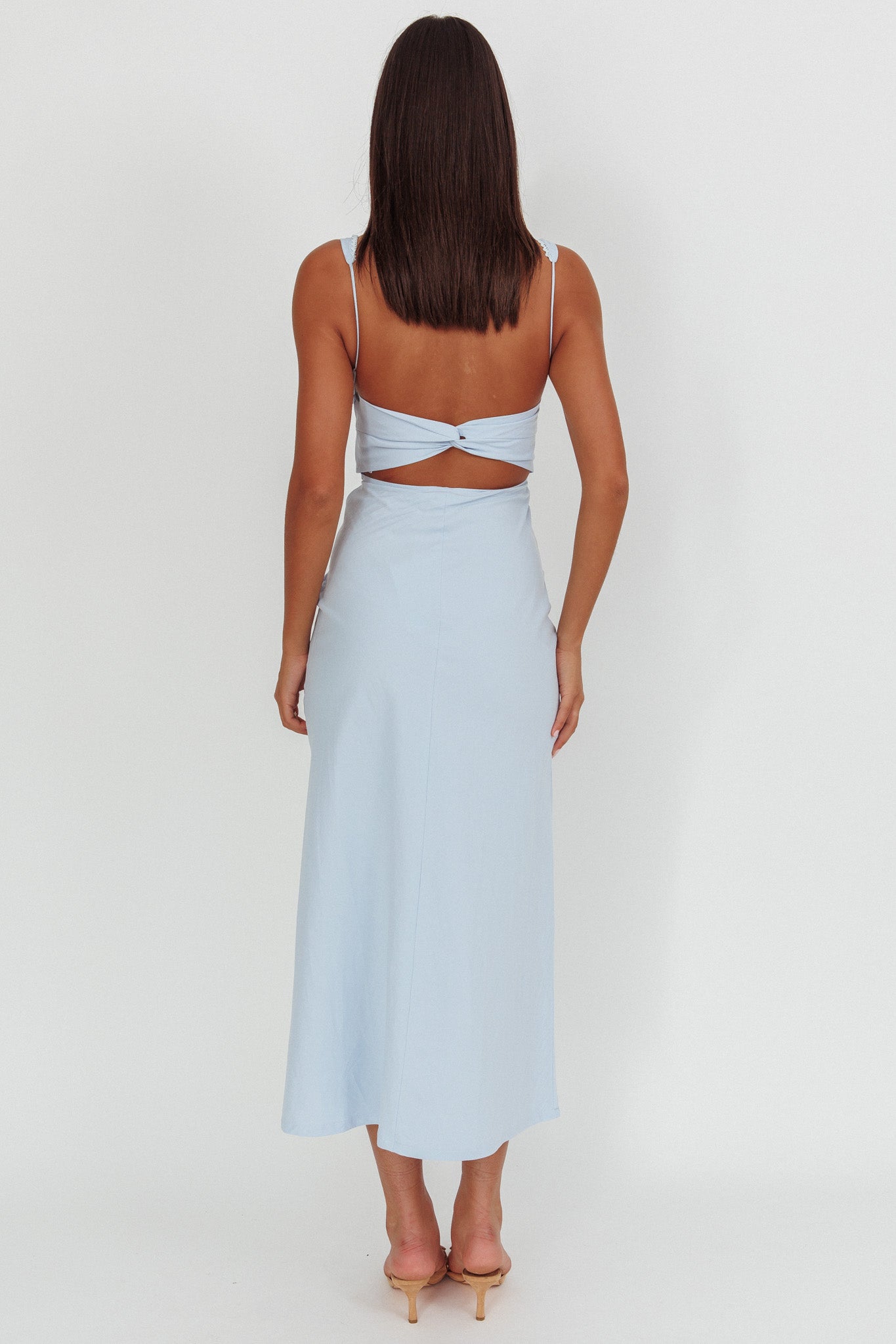 Moonlit Reverie Twist Back Maxi Dress Blue by Selfie Leslie