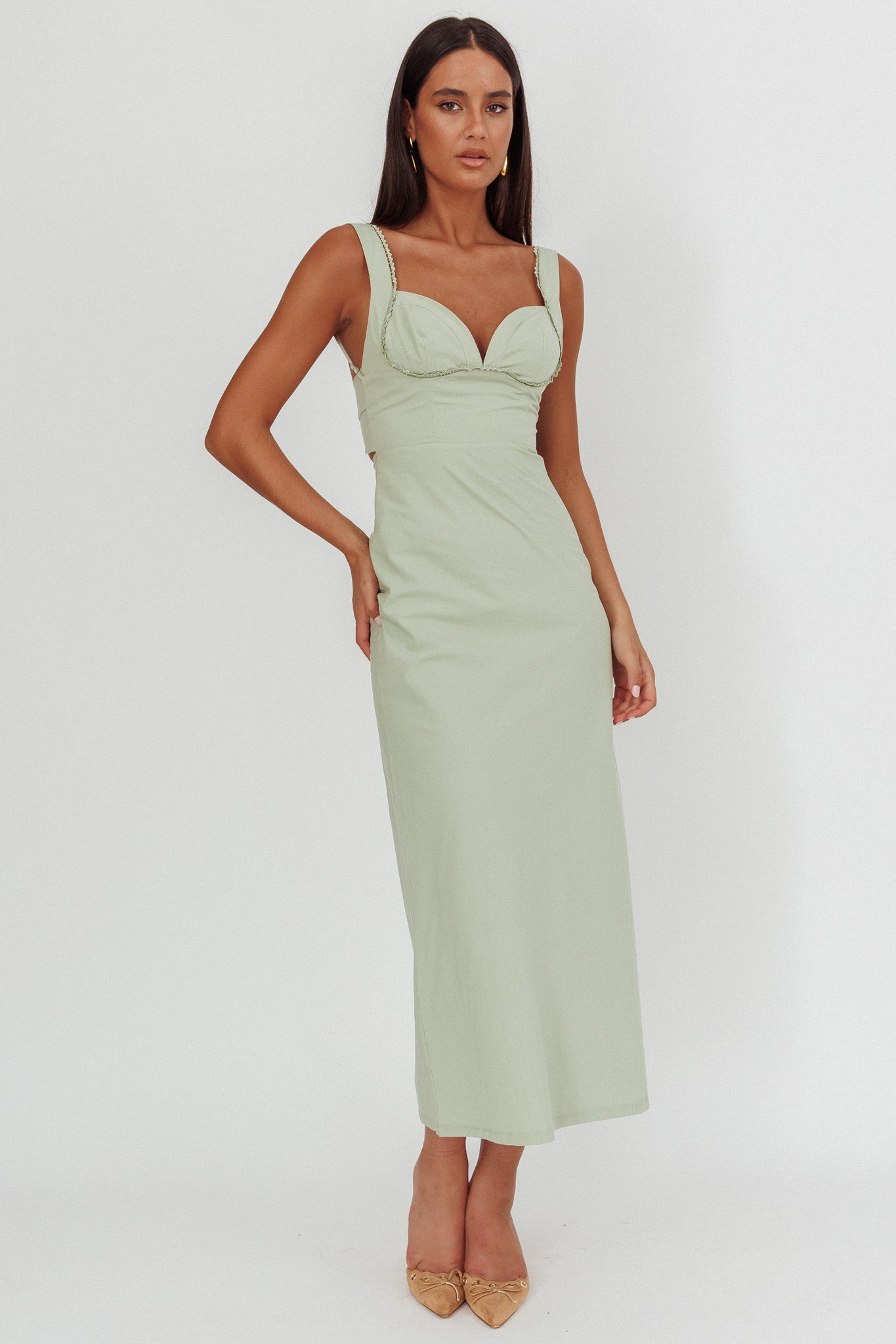 Moonlit Reverie Twist Back Maxi Dress Sage | Selfie Leslie