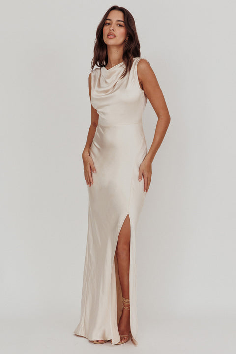 sachin and babi light blue dress Windsor Jane Cowl Neck Slit Satin Formal Column Dress main image 1