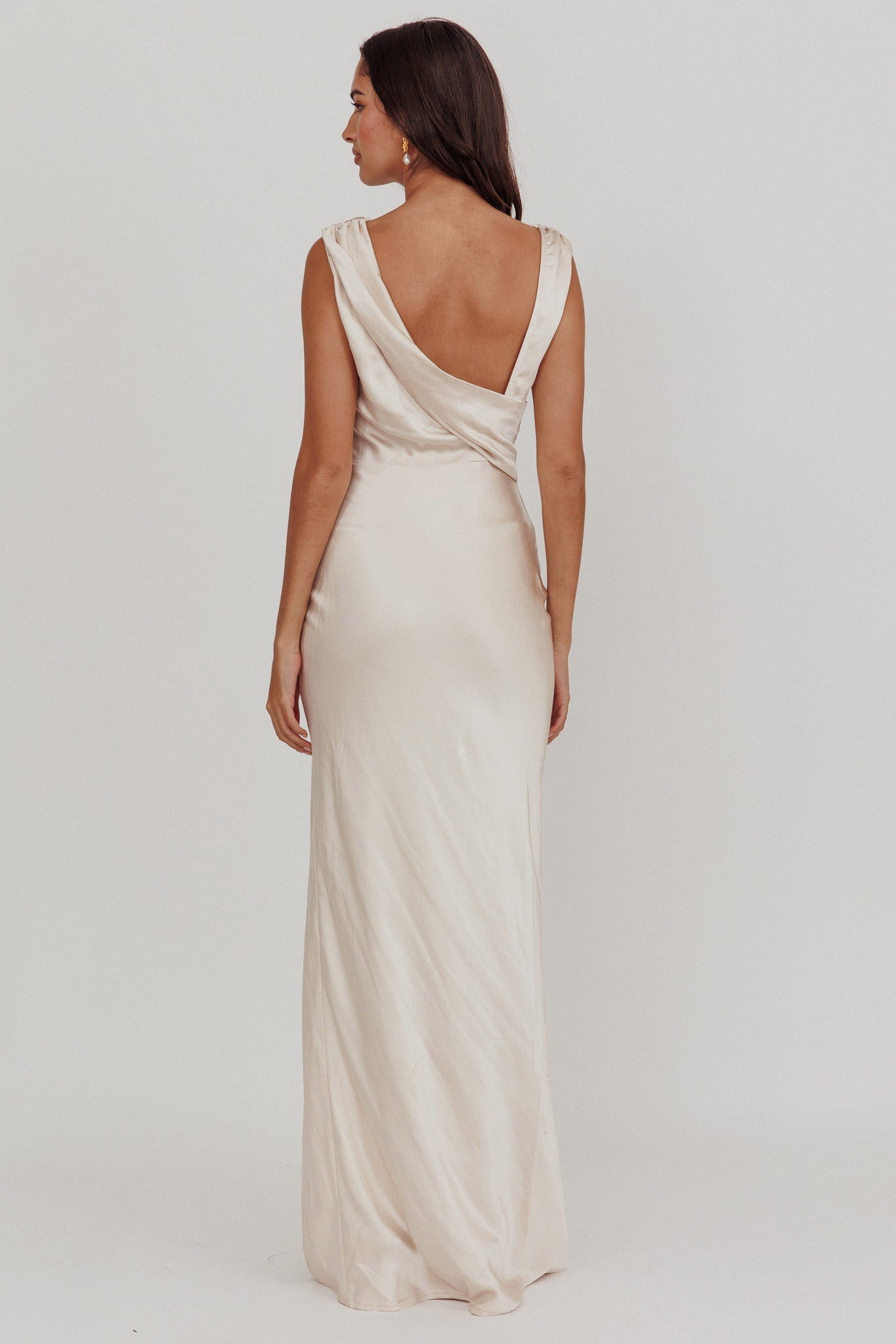 cowl neck high slit maxi dress Bebe Women's High Neck Cowl Maci With Slit Dress