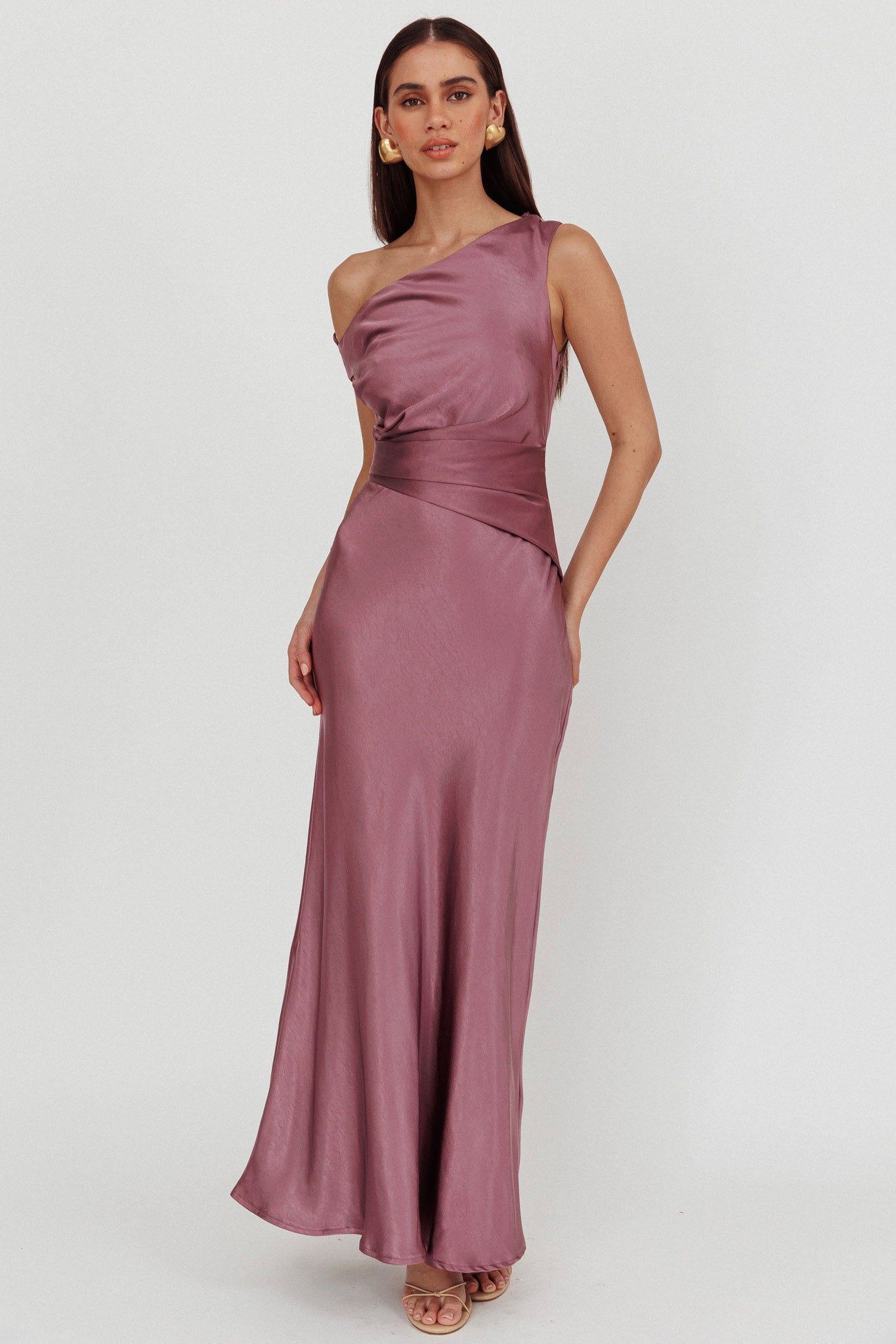 Twilight Asymmetric Neckline Maxi Dress Grape by Selfie Leslie