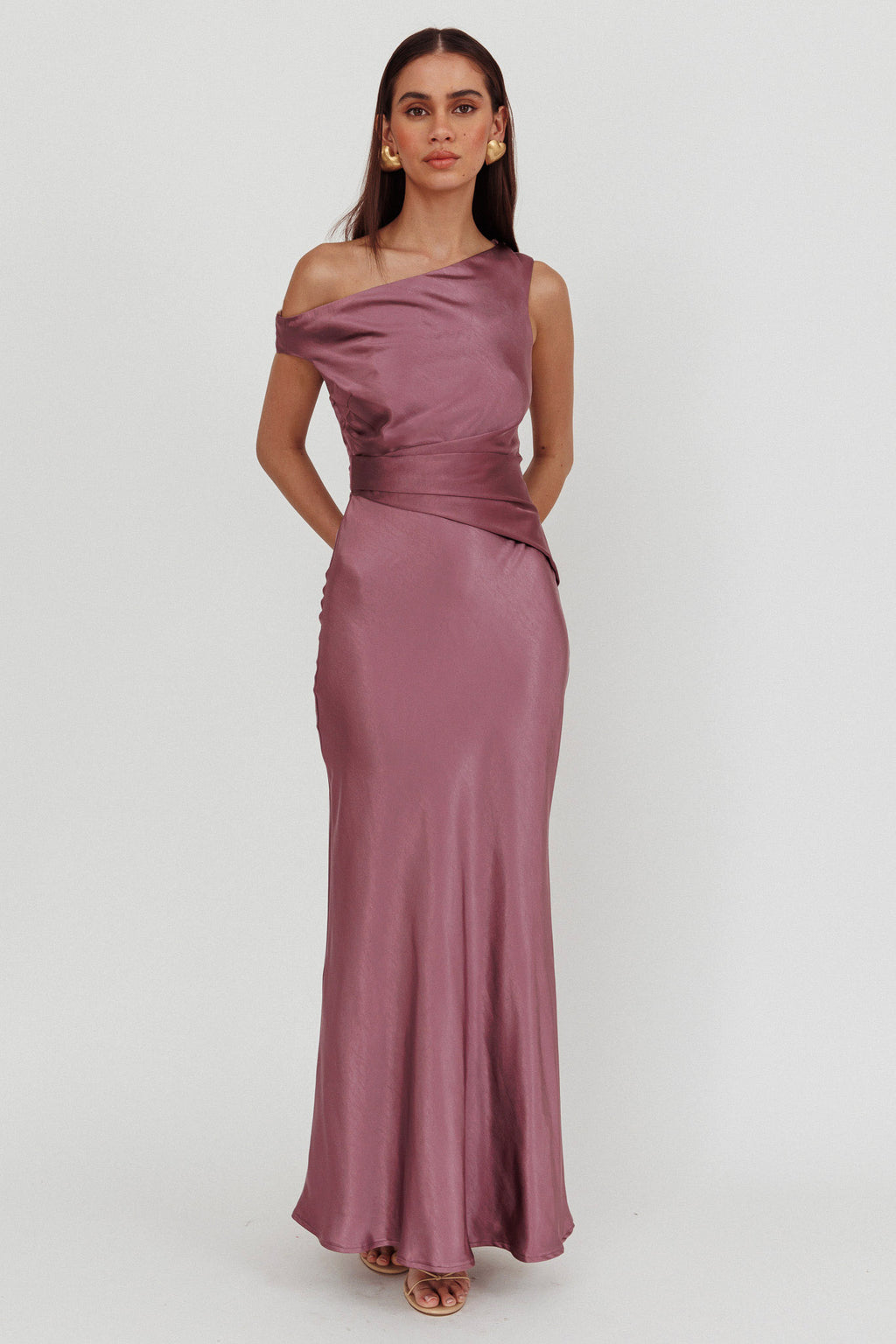 Twilight Asymmetric Neckline Maxi Dress Grape by Selfie Leslie