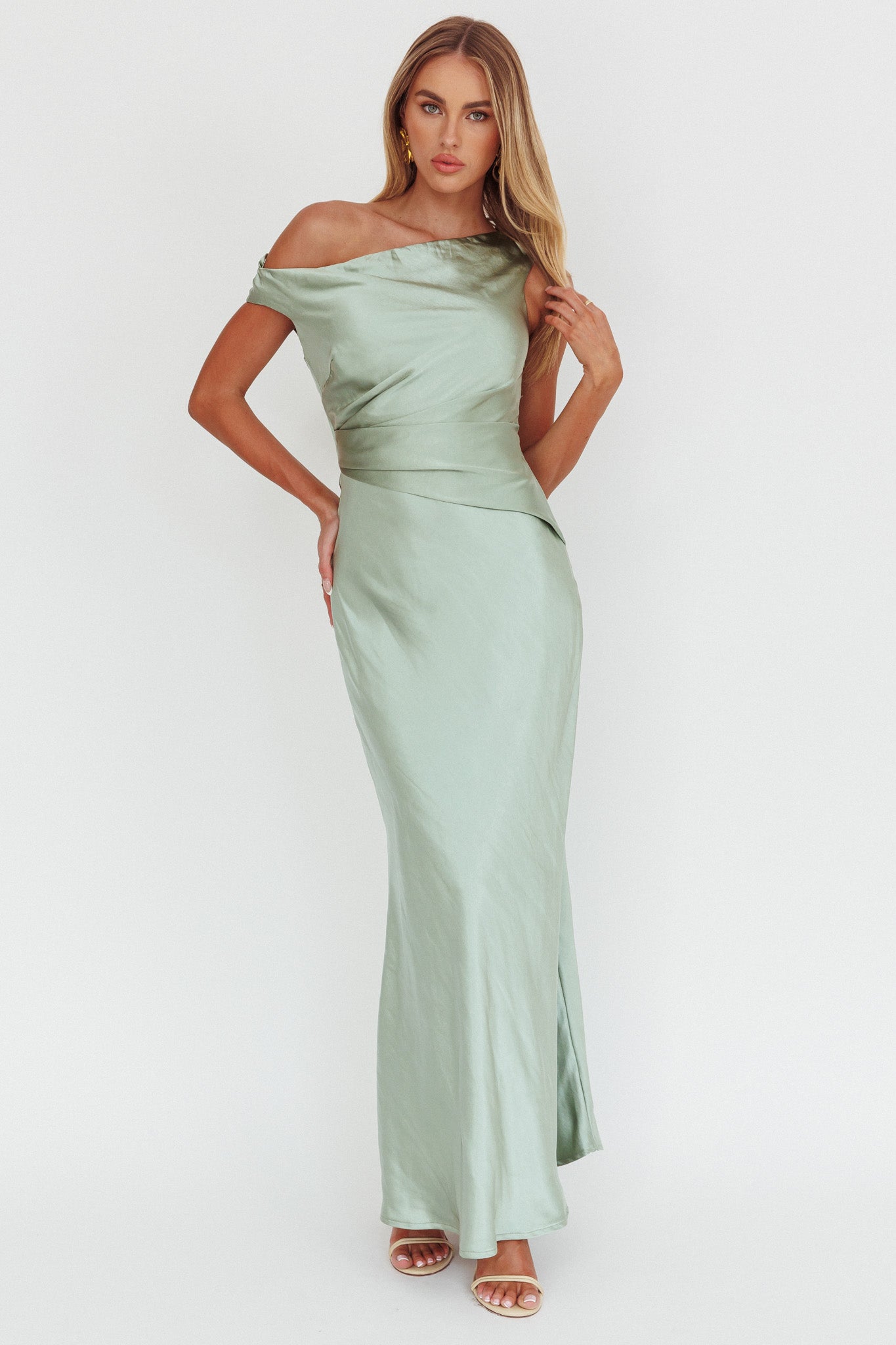 twilight tango one shoulder maxi dress forest green Asymmetric Neckline Sage removerestockedus Skirt Length:44 The Lace D11993 4 warna Wide