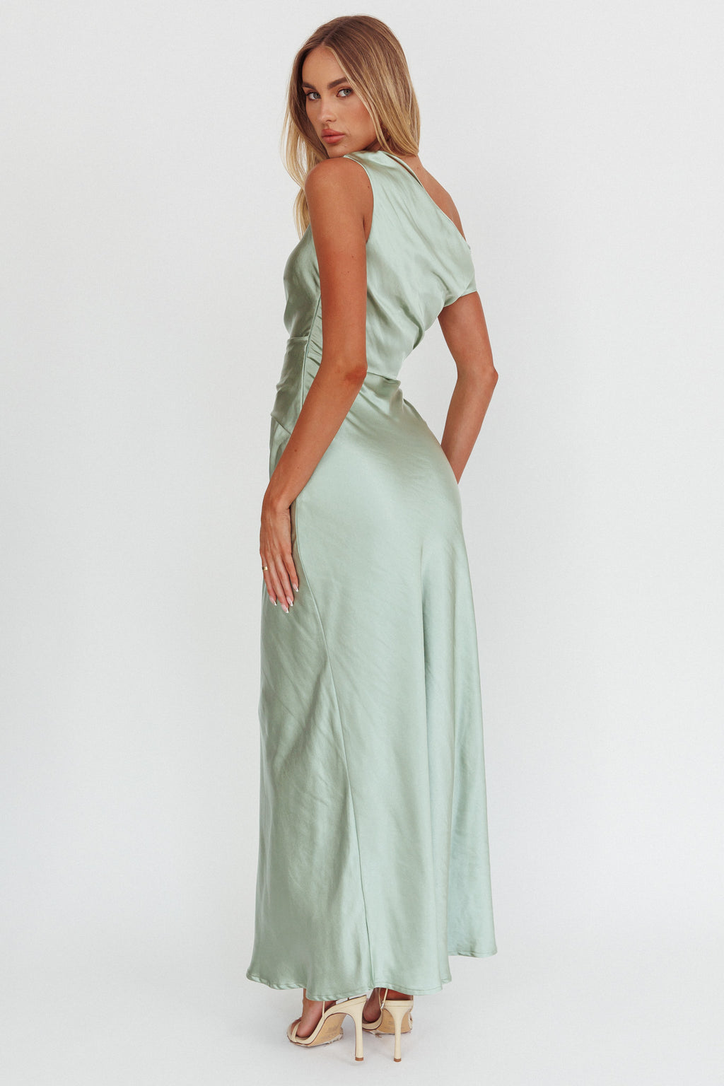 Twilight Asymmetric Neckline Maxi Dress Sage by Selfie Leslie