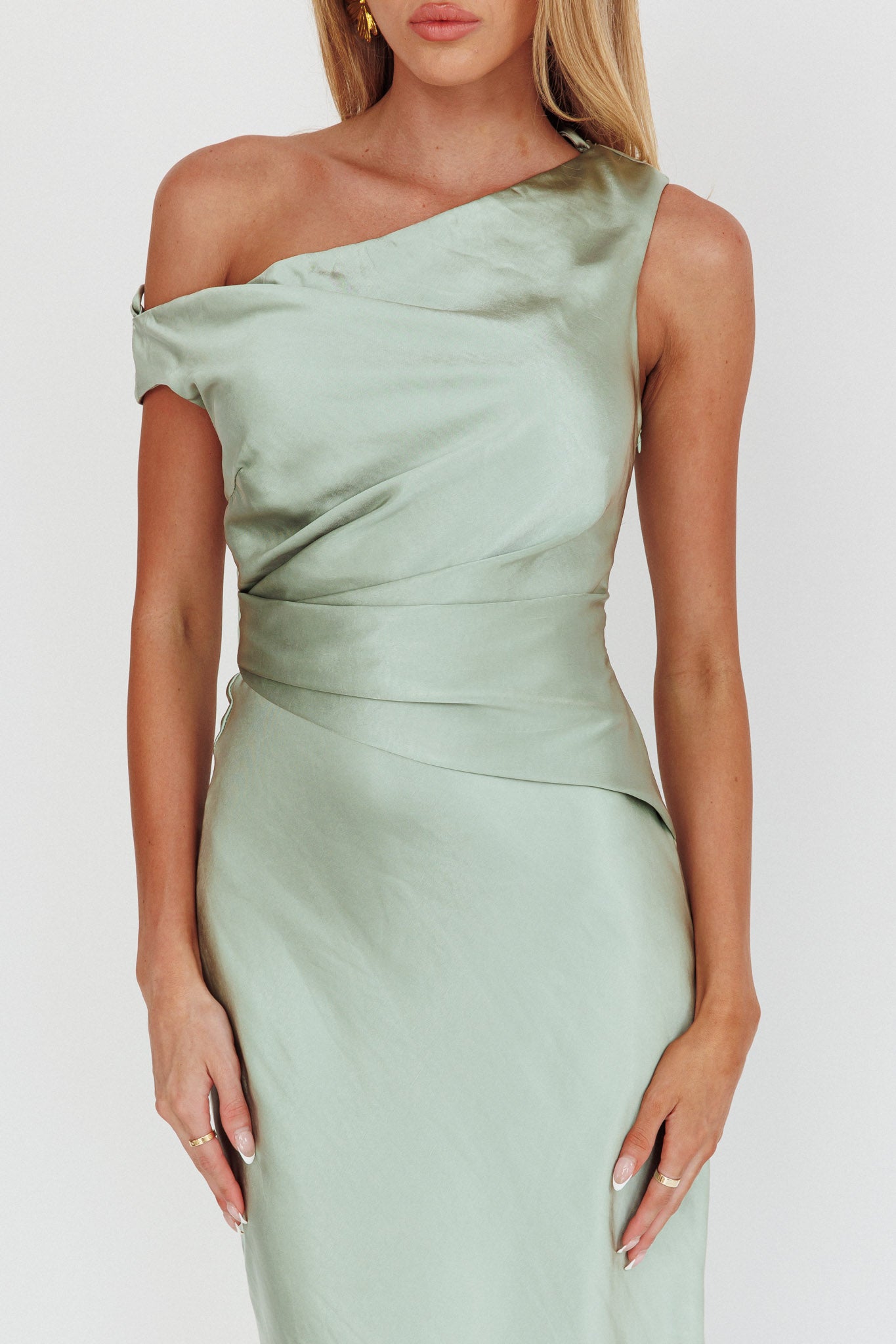 Twilight Asymmetric Neckline Maxi Dress Sage by Selfie Leslie