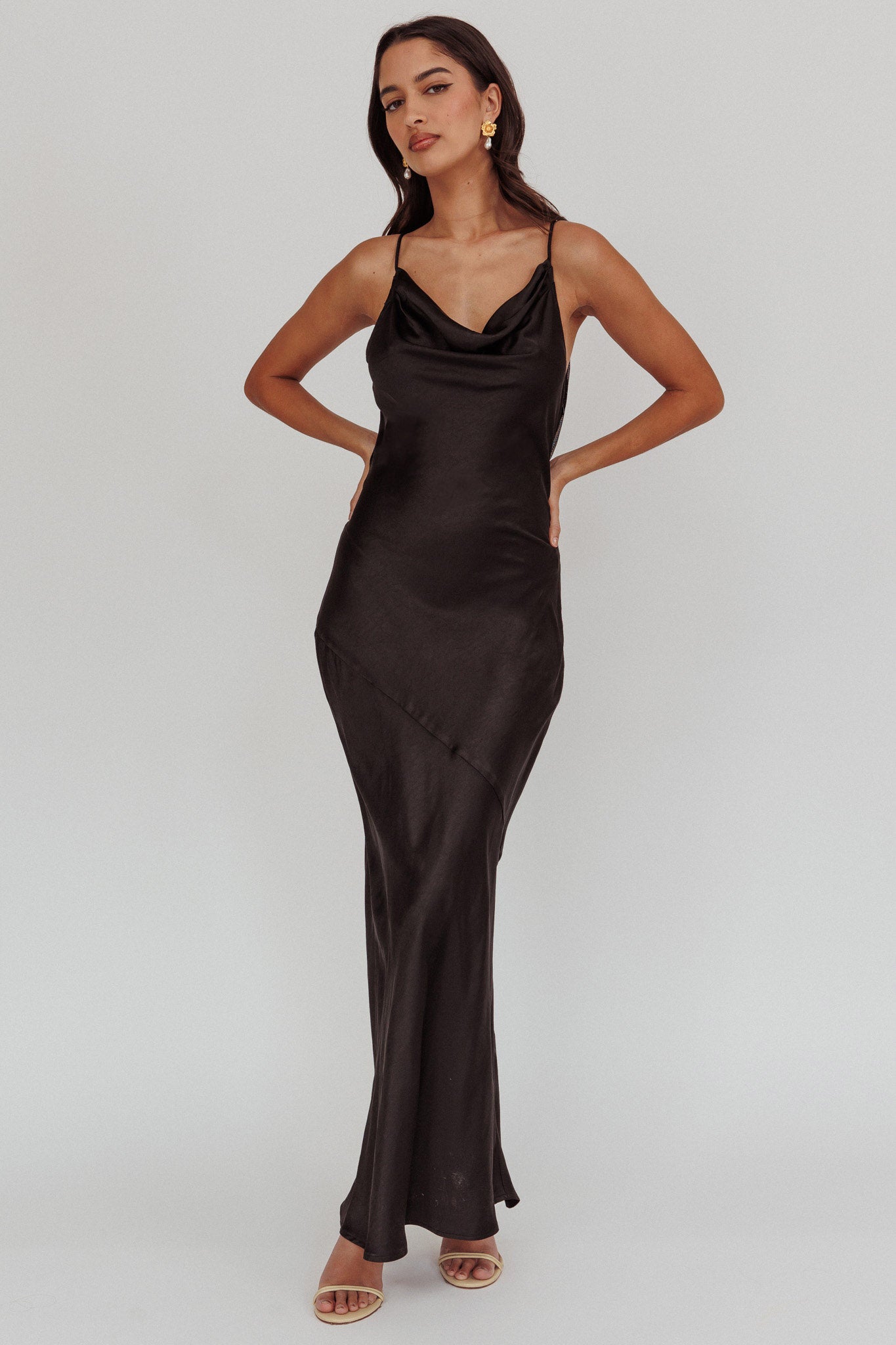 cut out satin dress Misty Open Back Cutout Satin Maxi Dress Shop American Threads Online Chambray / L