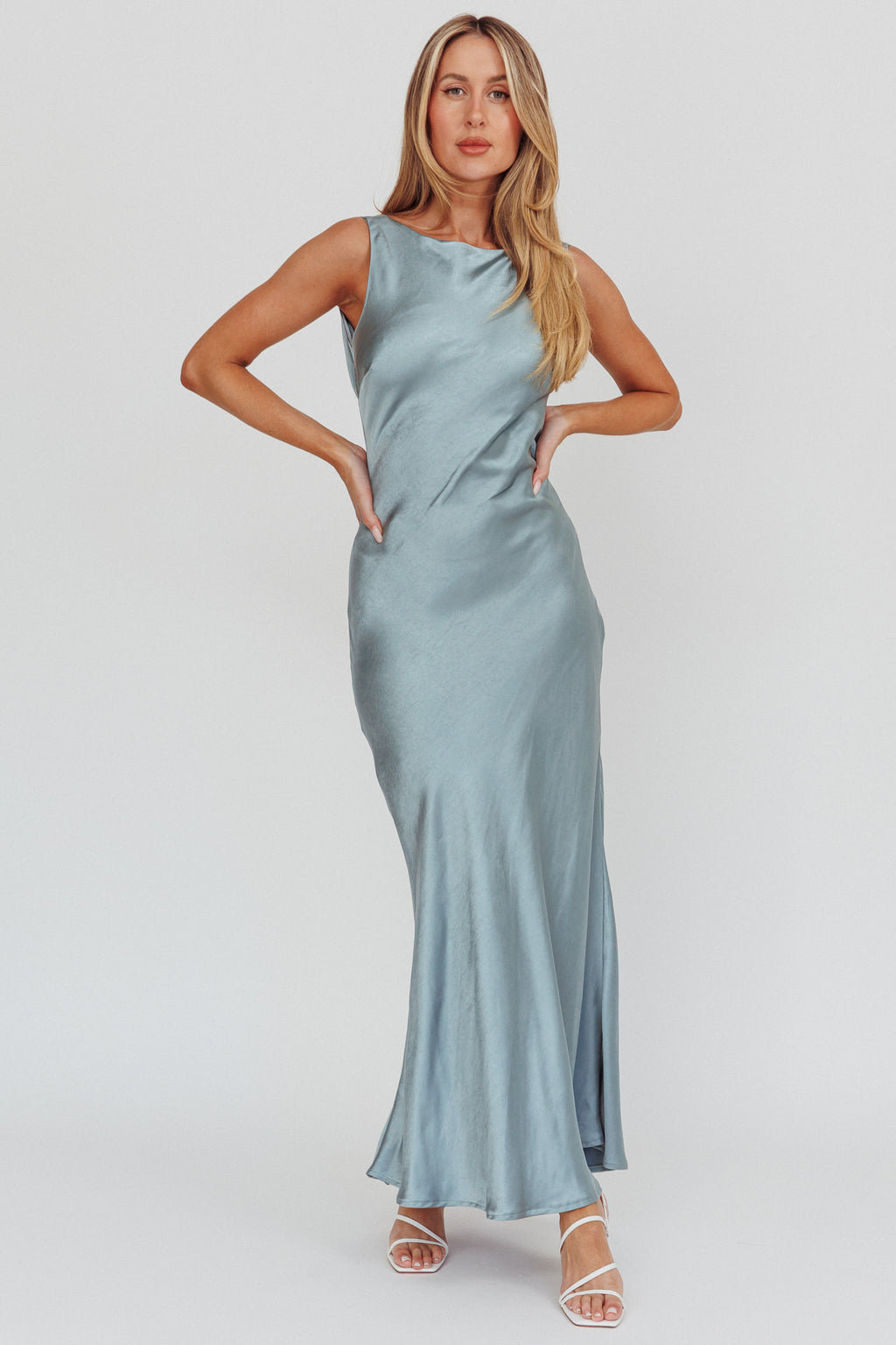 carmine maxi dress Carmine Satin Sleeveless Maxi Dress Blue