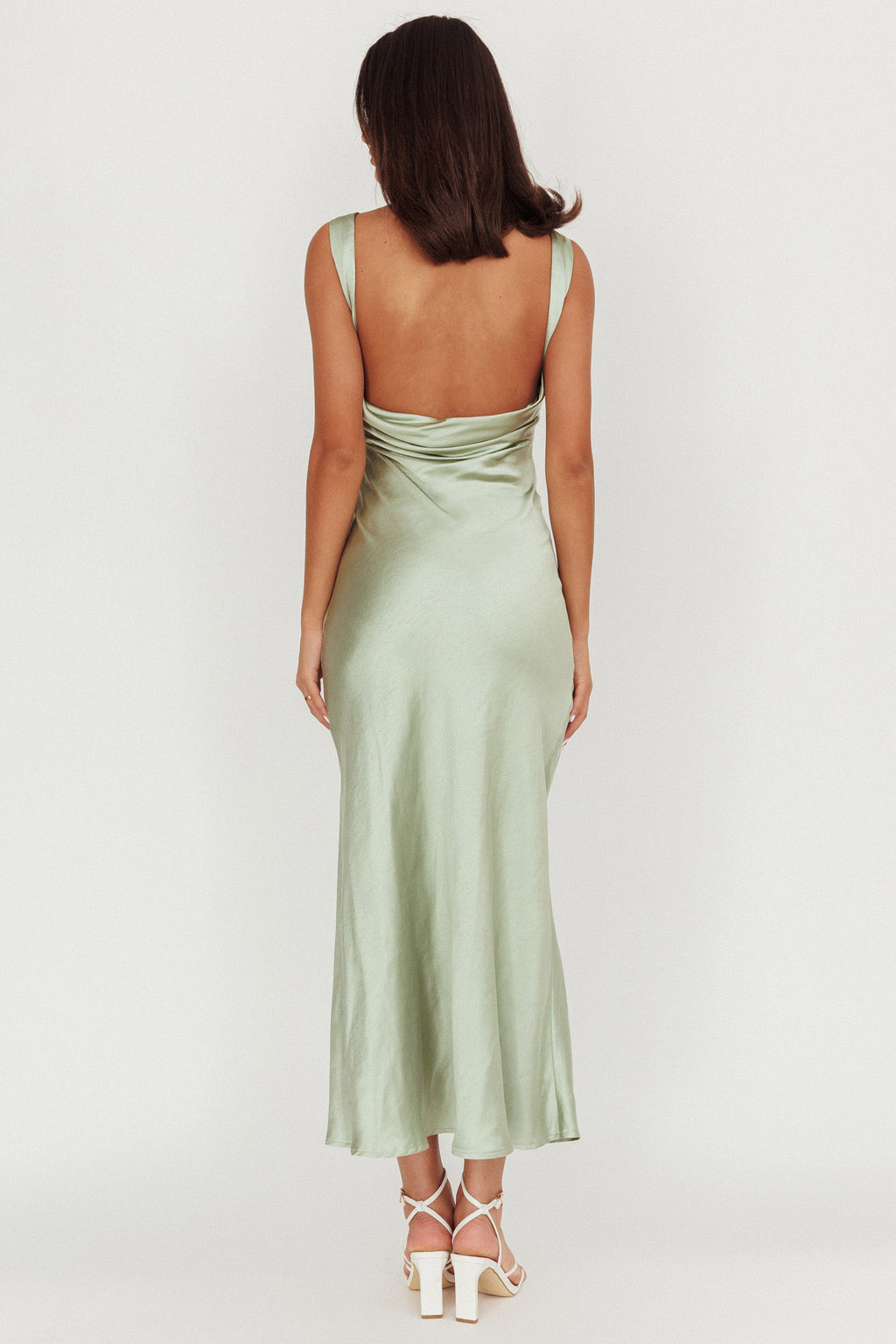 Carmine Satin Sleeveless Maxi Dress Sage by Selfie Leslie