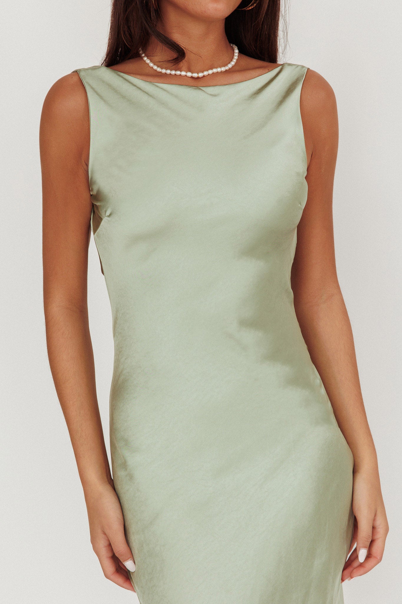 Carmine Satin Sleeveless Maxi Dress Sage by Selfie Leslie